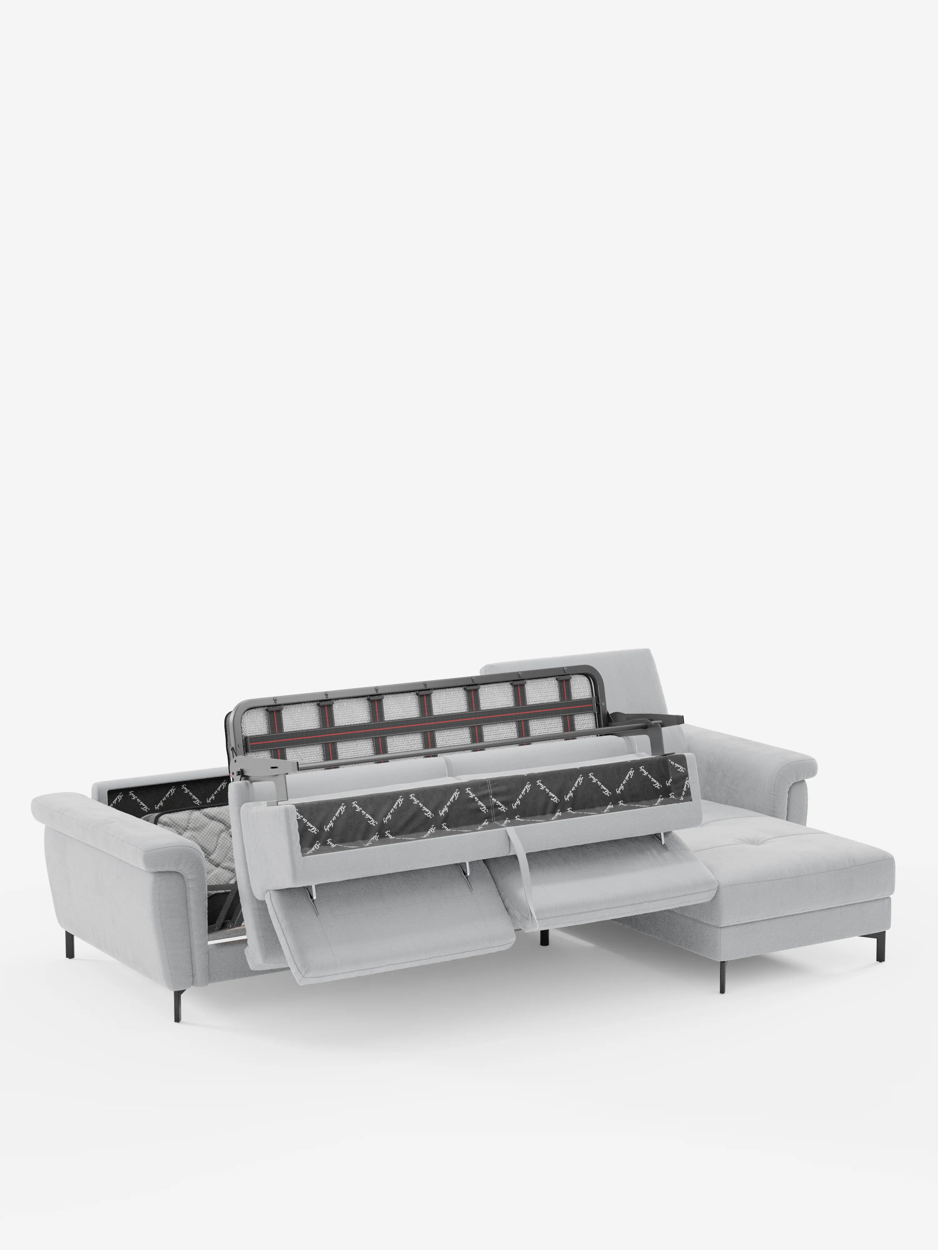 Capri Divano letto angolare con penisola contenitore e poggiatesta reclinabili - elegante tessuto smacchiabile T30
