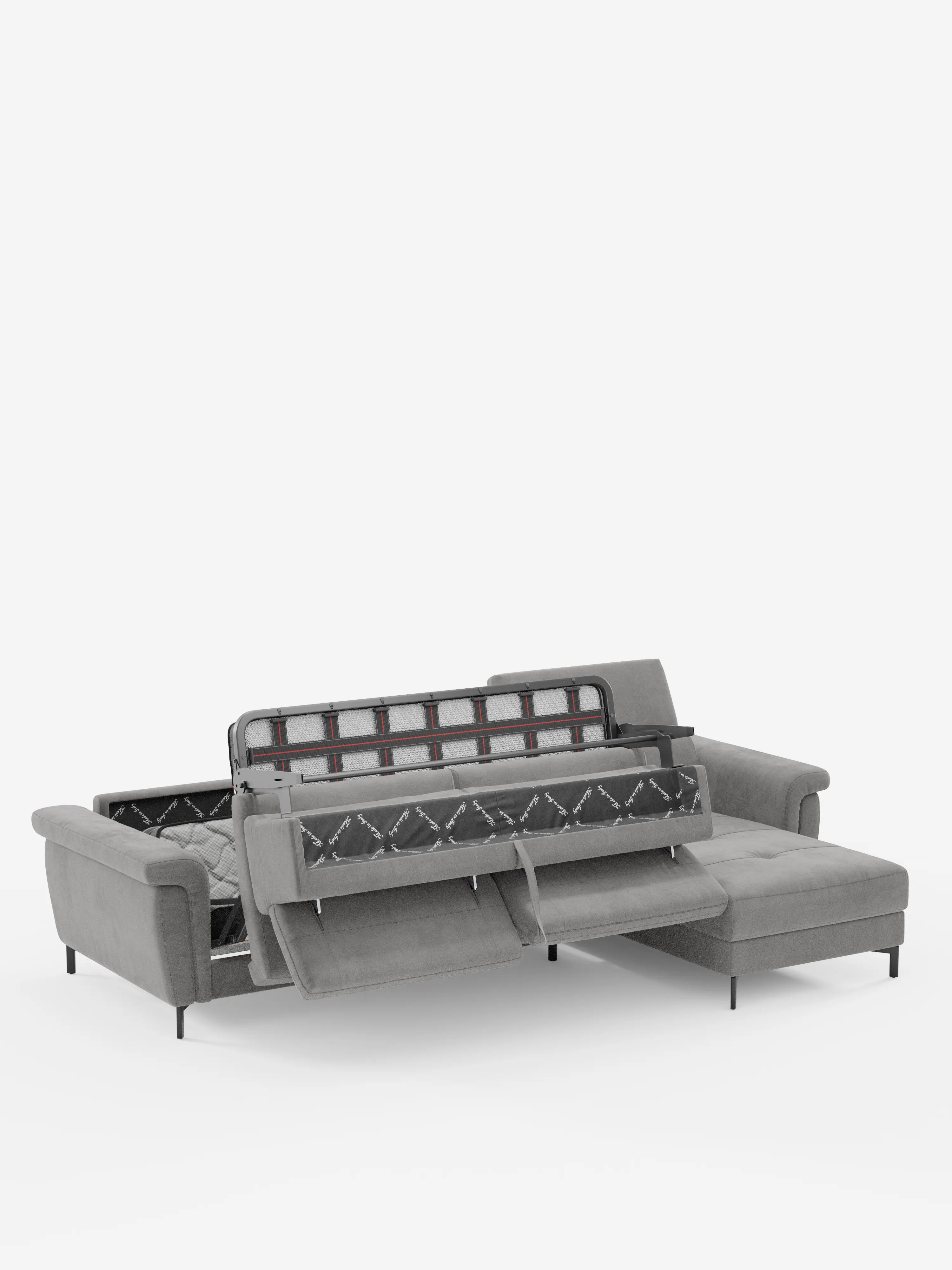 Capri Divano letto angolare con penisola contenitore e poggiatesta reclinabili - elegante tessuto smacchiabile T30