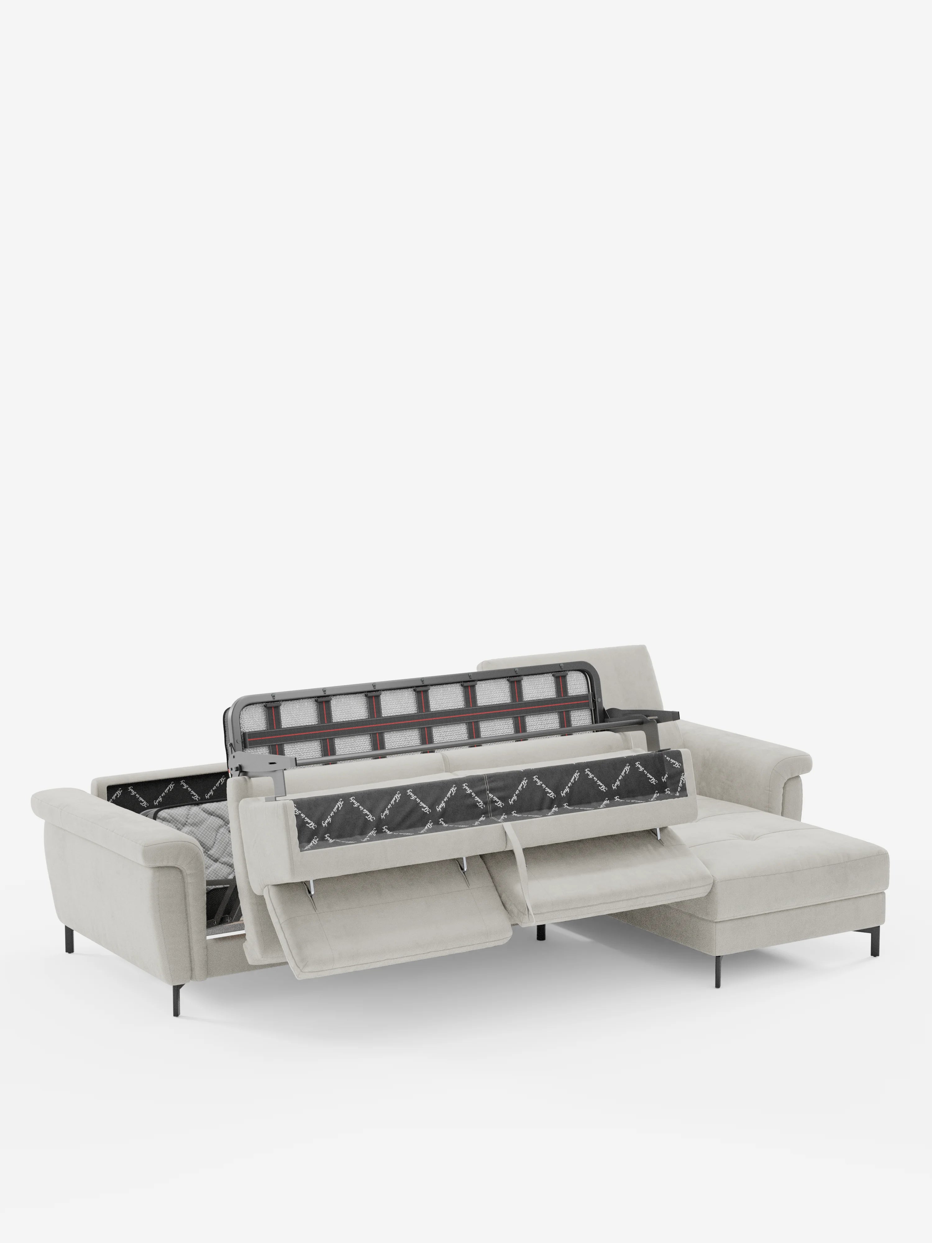 Capri Divano letto angolare con penisola contenitore e poggiatesta reclinabili - elegante tessuto smacchiabile T30