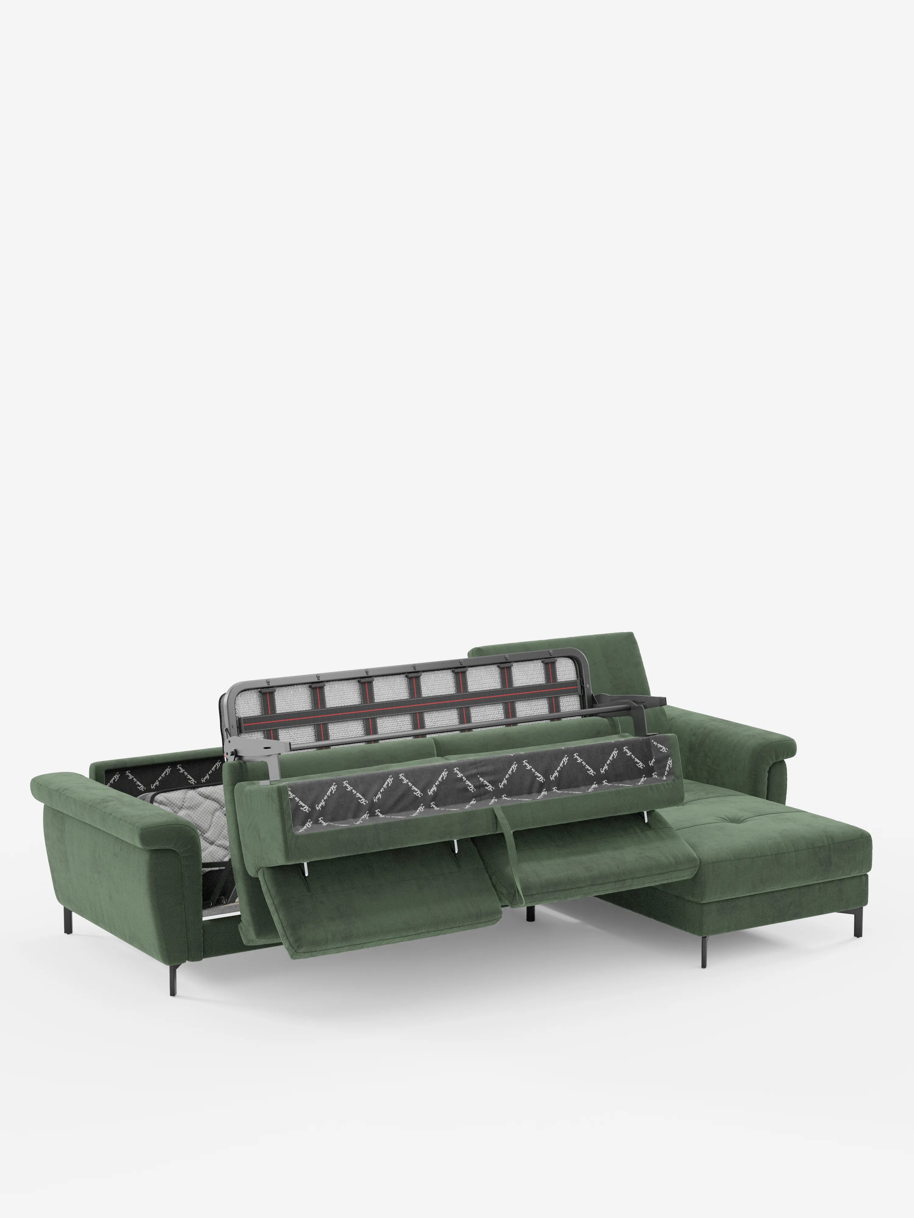 Capri Divano letto angolare con penisola contenitore e poggiatesta reclinabili - elegante tessuto smacchiabile T30