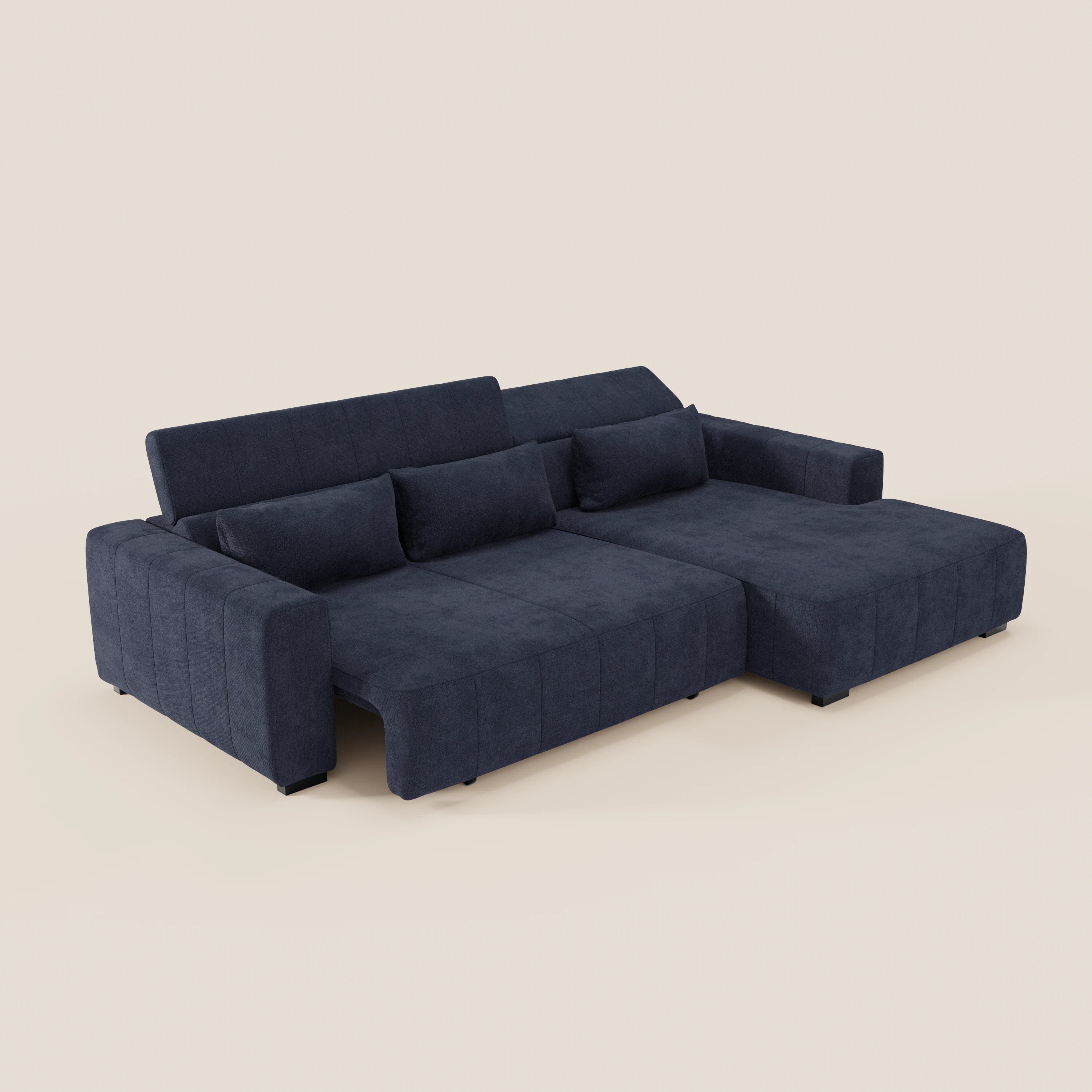 Doric Divano angolare con penisola e sedute allungabili con relax elettrico - poggiatesta reclinabili in tessuto smacchiabile T23 - divani.store