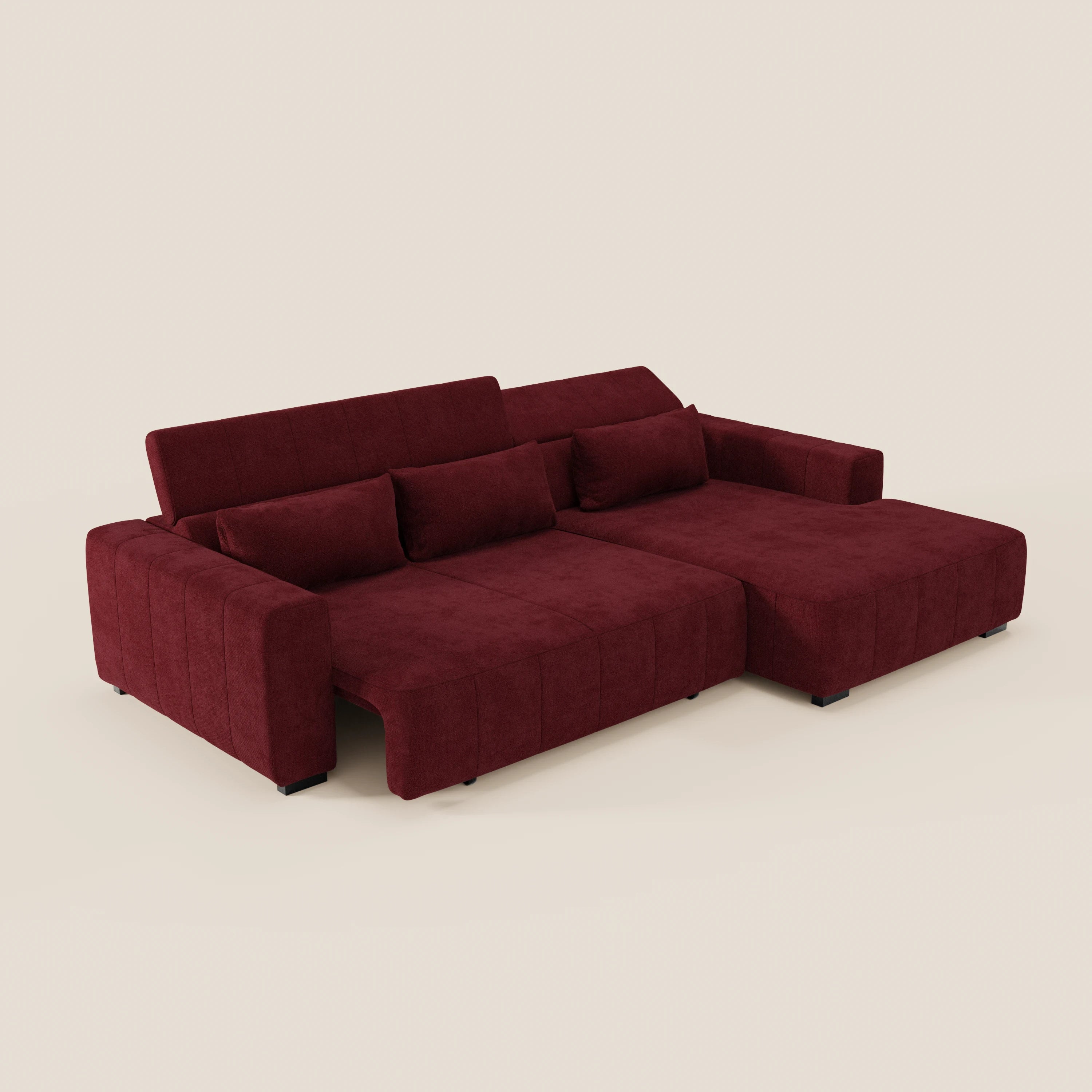 Doric Divano angolare con penisola e sedute allungabili con relax elettrico - poggiatesta reclinabili in tessuto smacchiabile T23 - divani.store