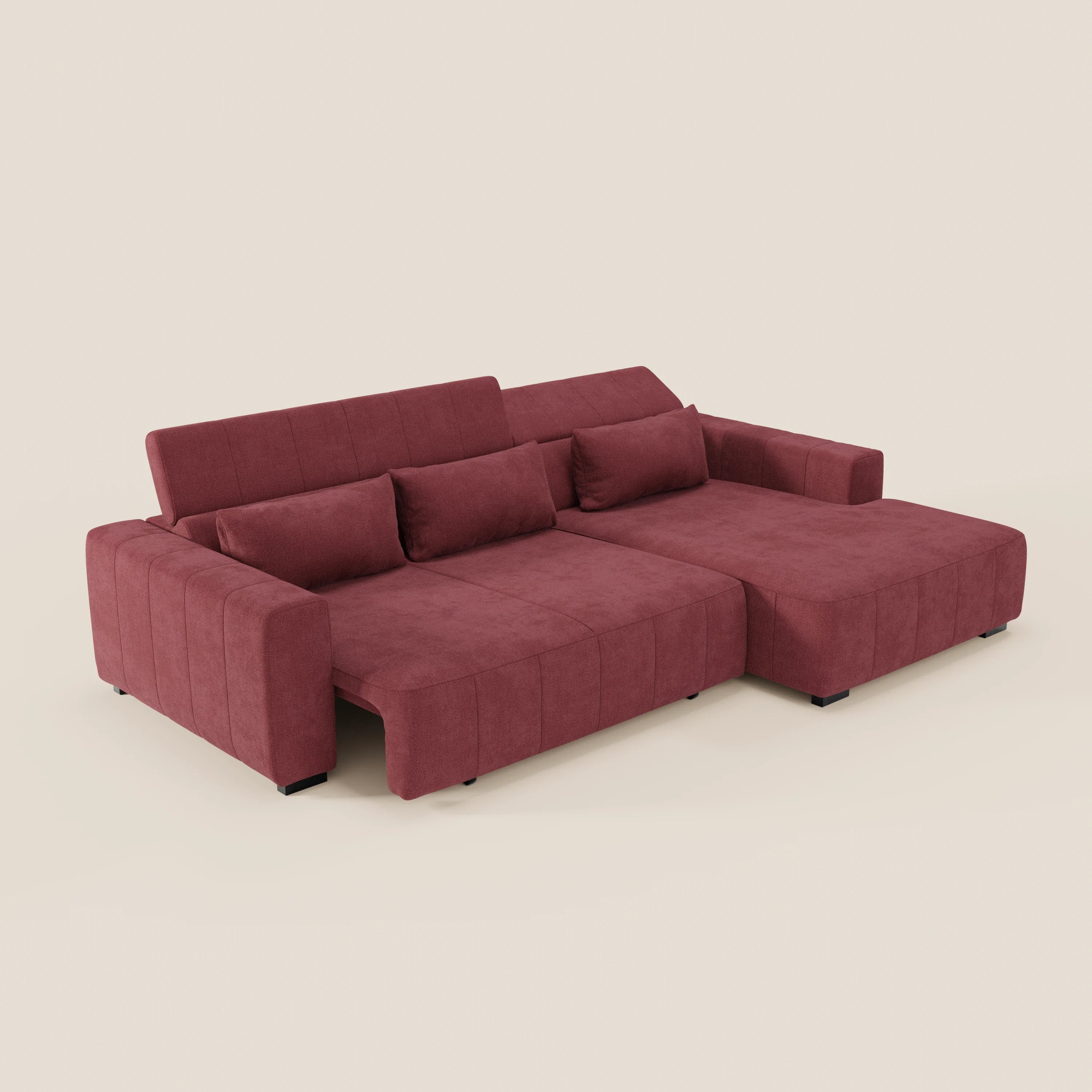 Doric Divano angolare con penisola e sedute allungabili con relax elettrico - poggiatesta reclinabili in tessuto smacchiabile T23 - divani.store