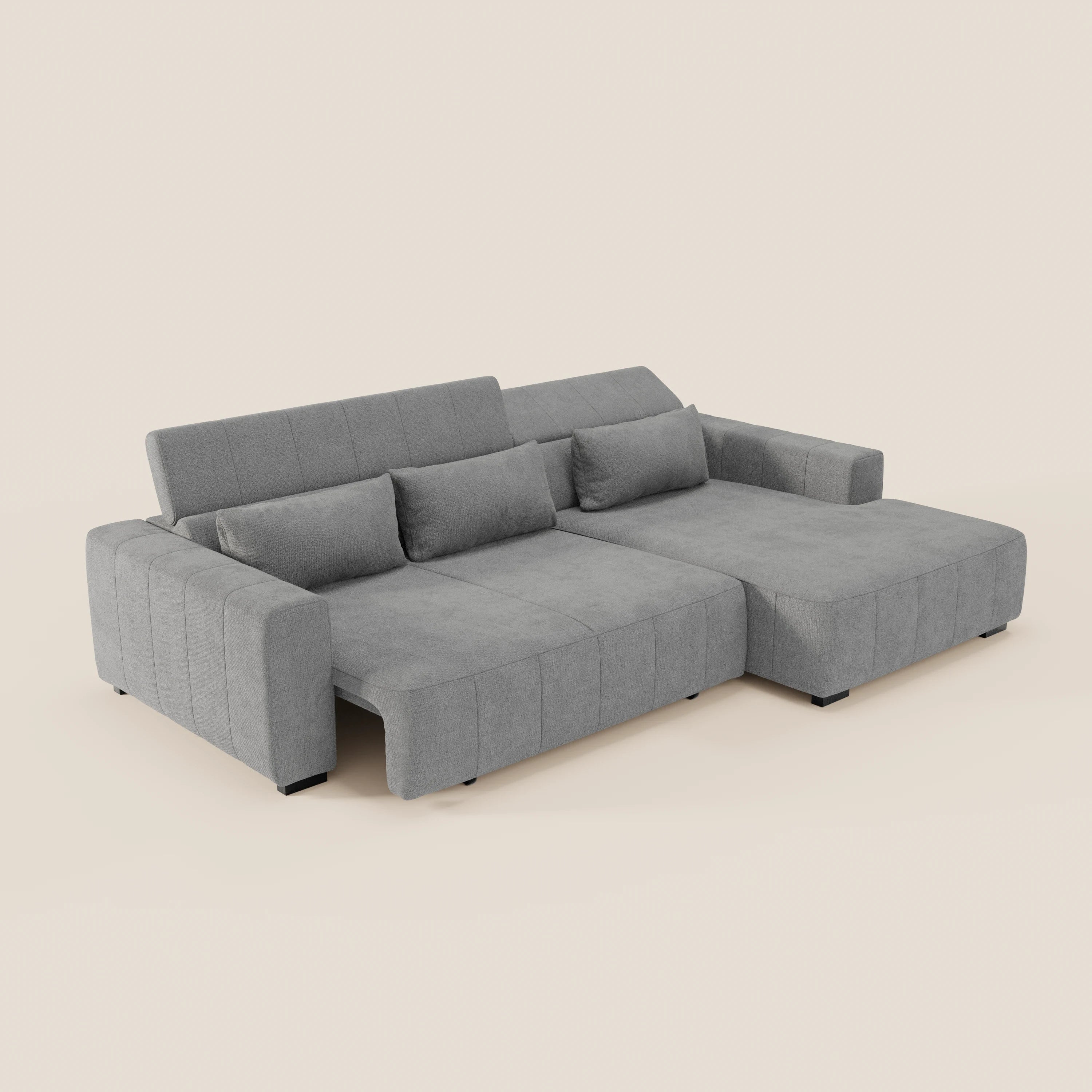 Doric Divano angolare con penisola e sedute allungabili con relax elettrico - poggiatesta reclinabili in tessuto smacchiabile T23 - divani.store