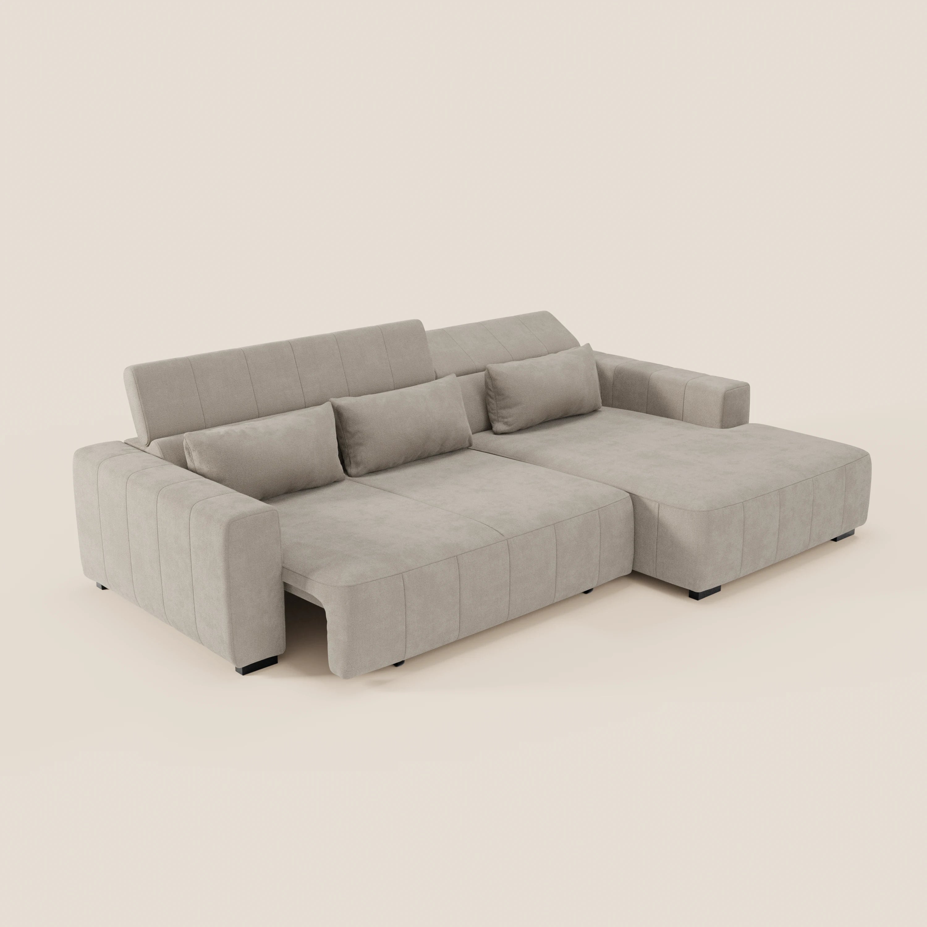 Doric Divano angolare con penisola e sedute allungabili con relax elettrico - poggiatesta reclinabili in tessuto smacchiabile T23 - divani.store