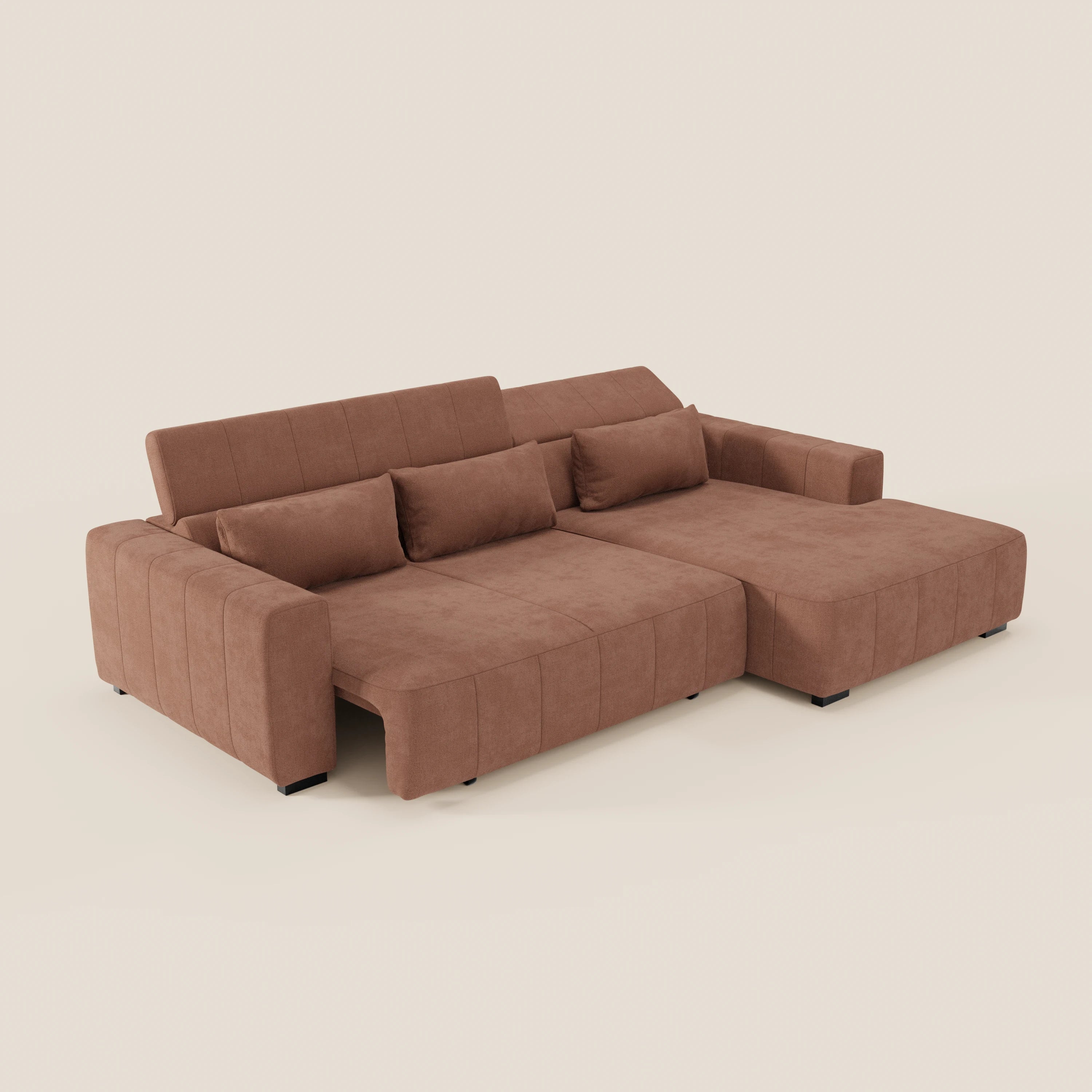 Doric Divano angolare con penisola e sedute allungabili con relax elettrico - poggiatesta reclinabili in tessuto smacchiabile T23 - divani.store