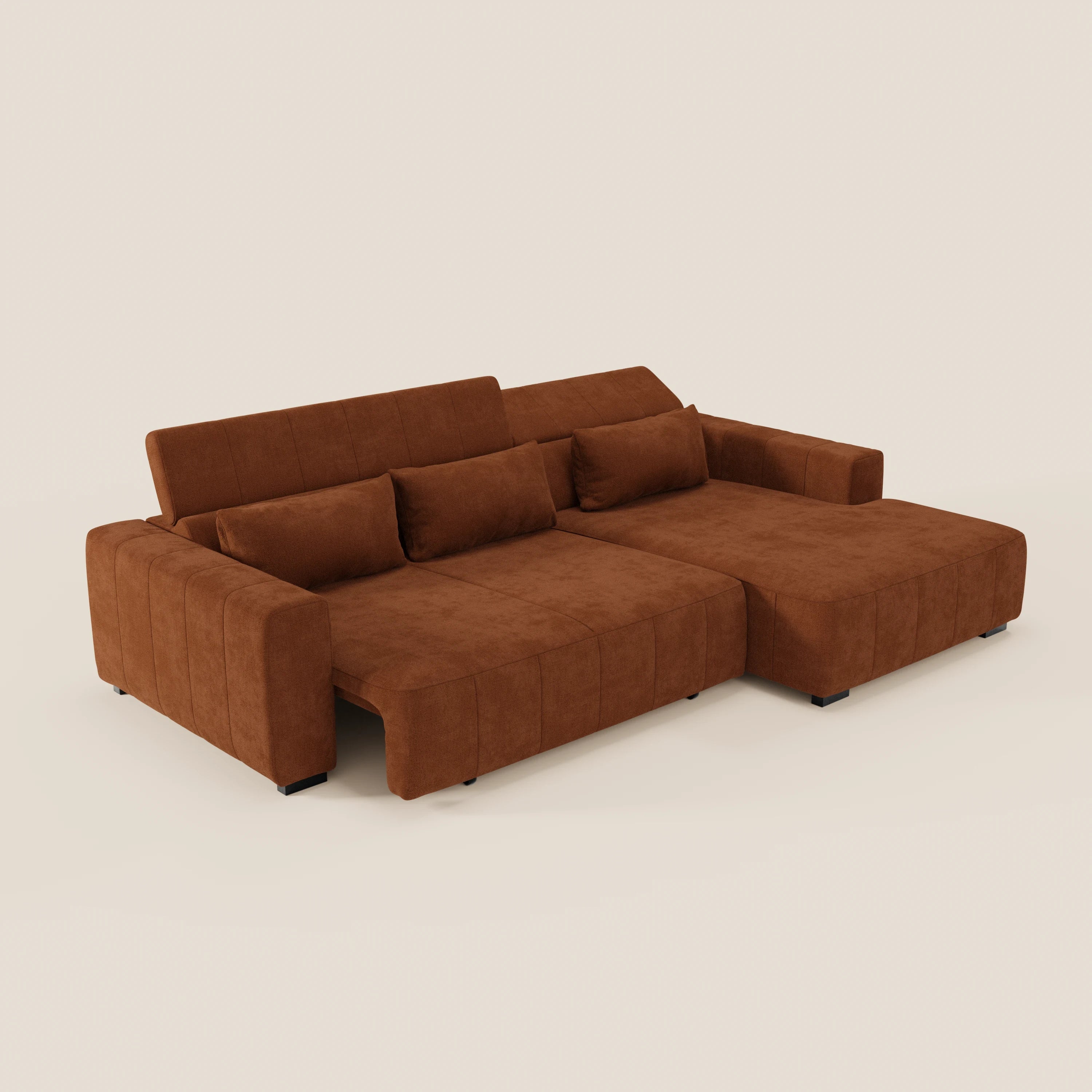 Doric Canapé d’angle avec méridienne et assises extensibles avec relaxation électrique - appuie-têtes inclinables en tissu anti-taches T23
