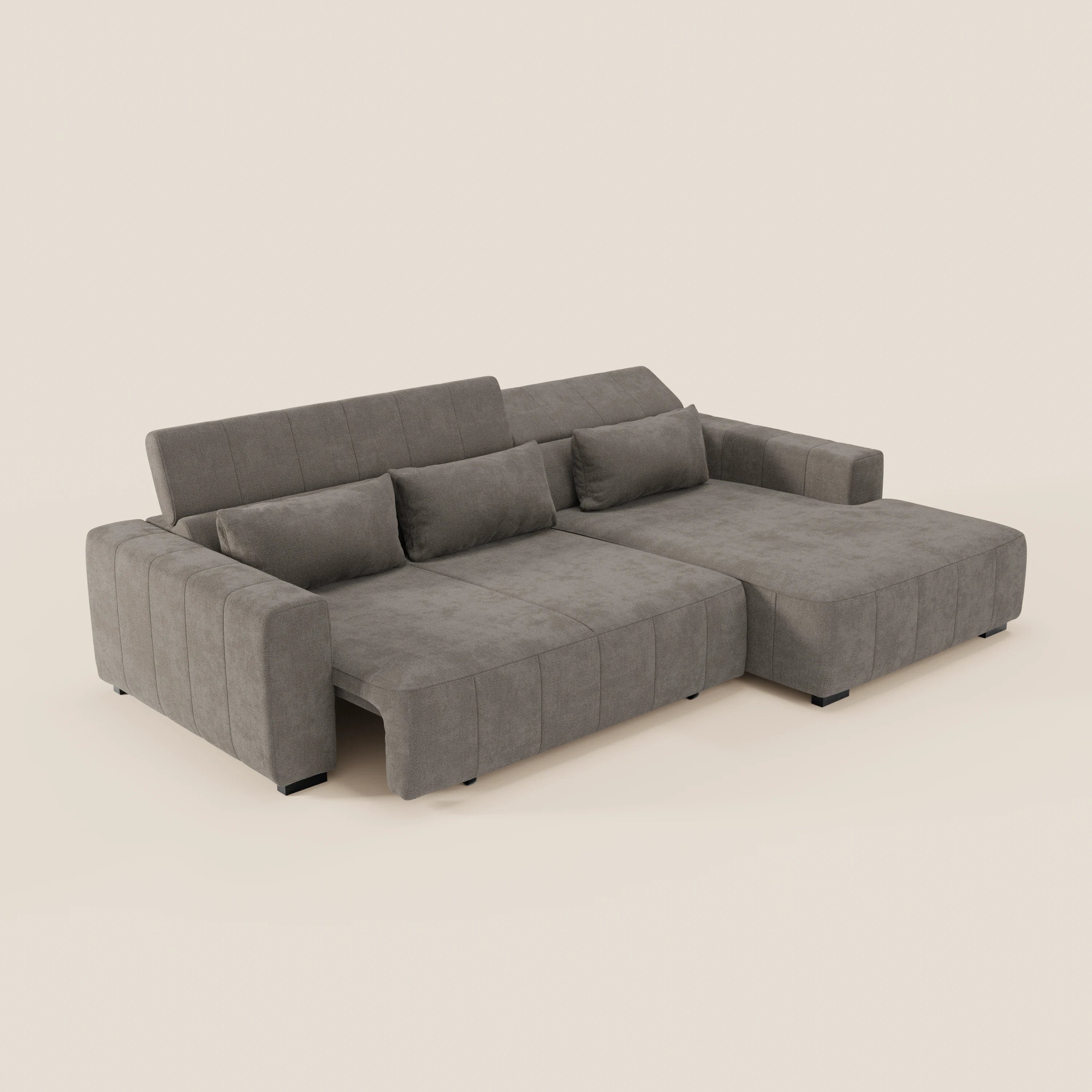 Doric Canapé d’angle avec méridienne et assises extensibles avec relaxation électrique - appuie-têtes inclinables en tissu anti-taches T23