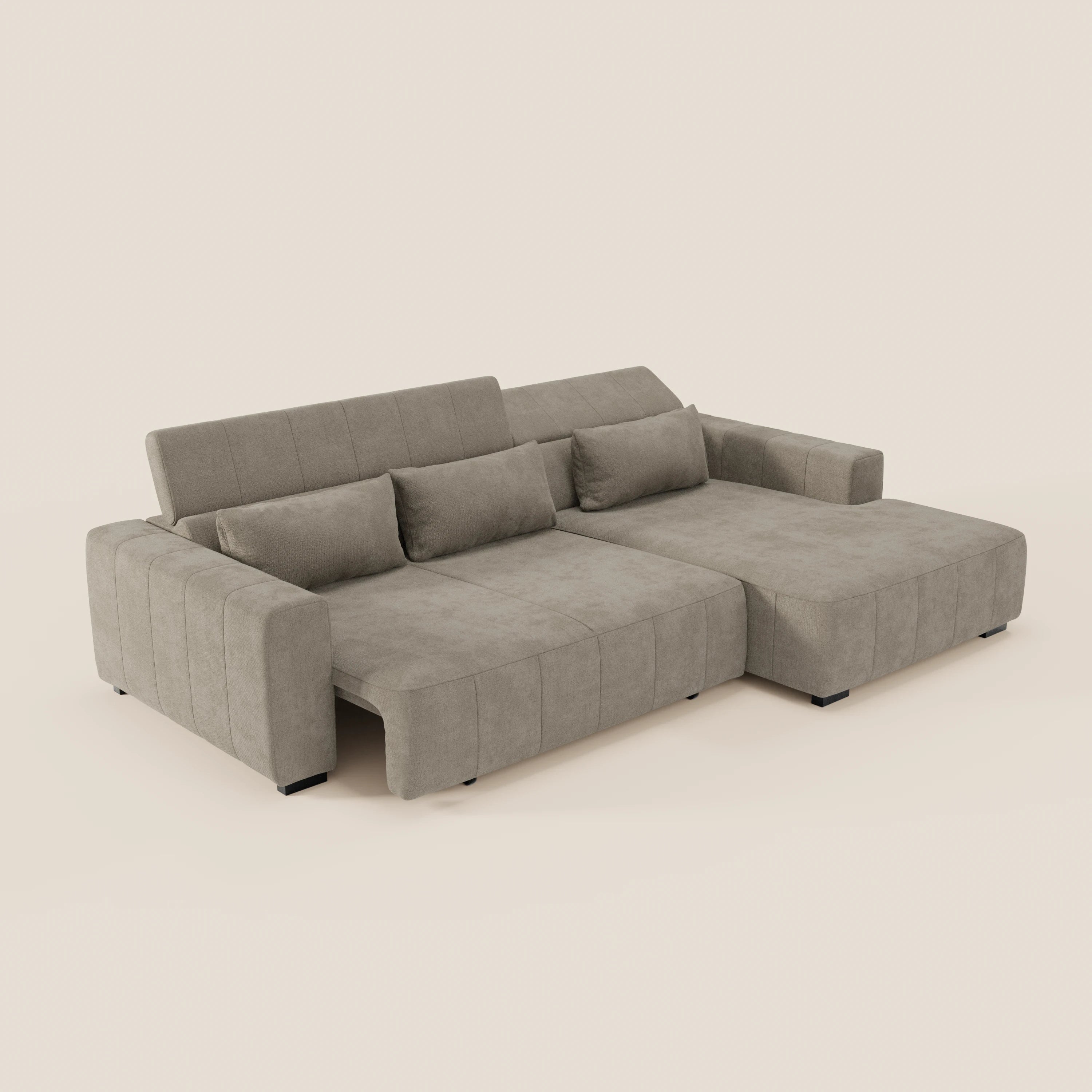 Doric Canapé d’angle avec méridienne et assises extensibles avec relaxation électrique - appuie-têtes inclinables en tissu anti-taches T23