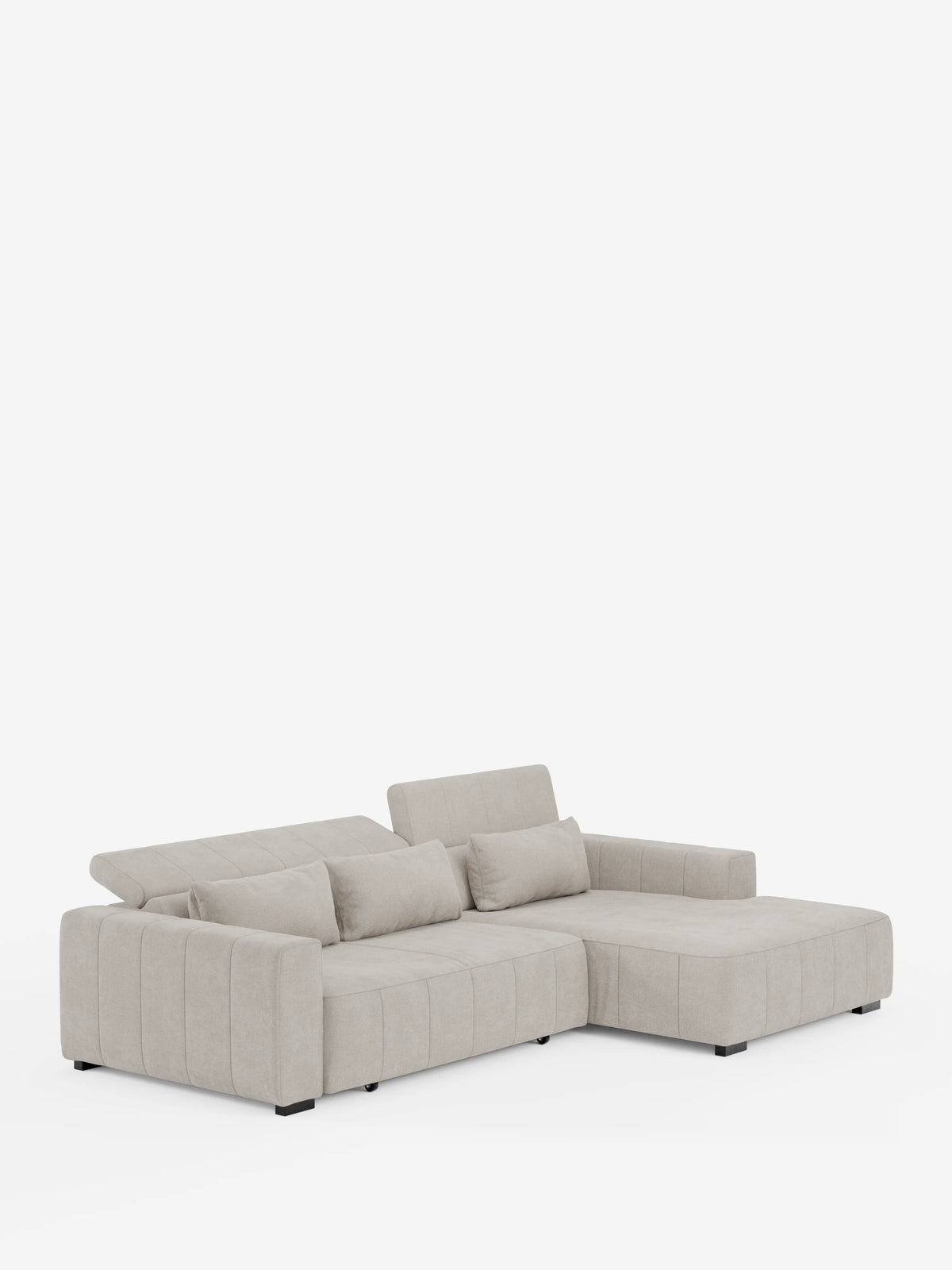 Doric Divano angolare con penisola e sedute allungabili con relax elettrico - poggiatesta reclinabili in tessuto smacchiabile T23
