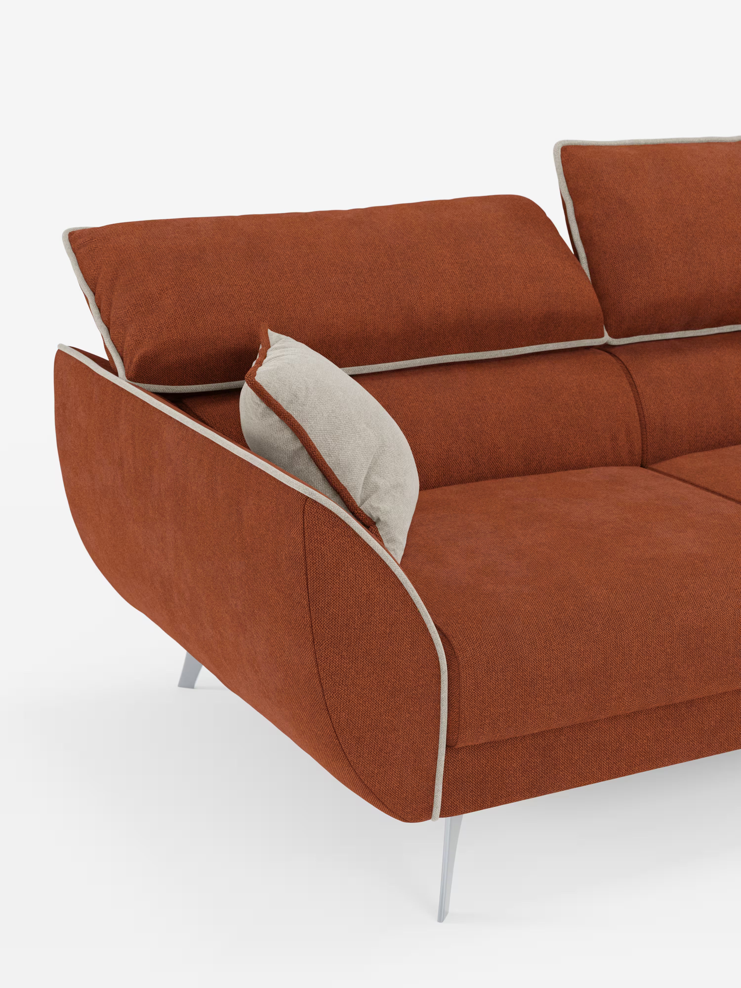 Michelangelo 4 plazas bicolor – Sofá con 3 asientos extensibles y reposacabezas reclinables en tejido antimanchas T23