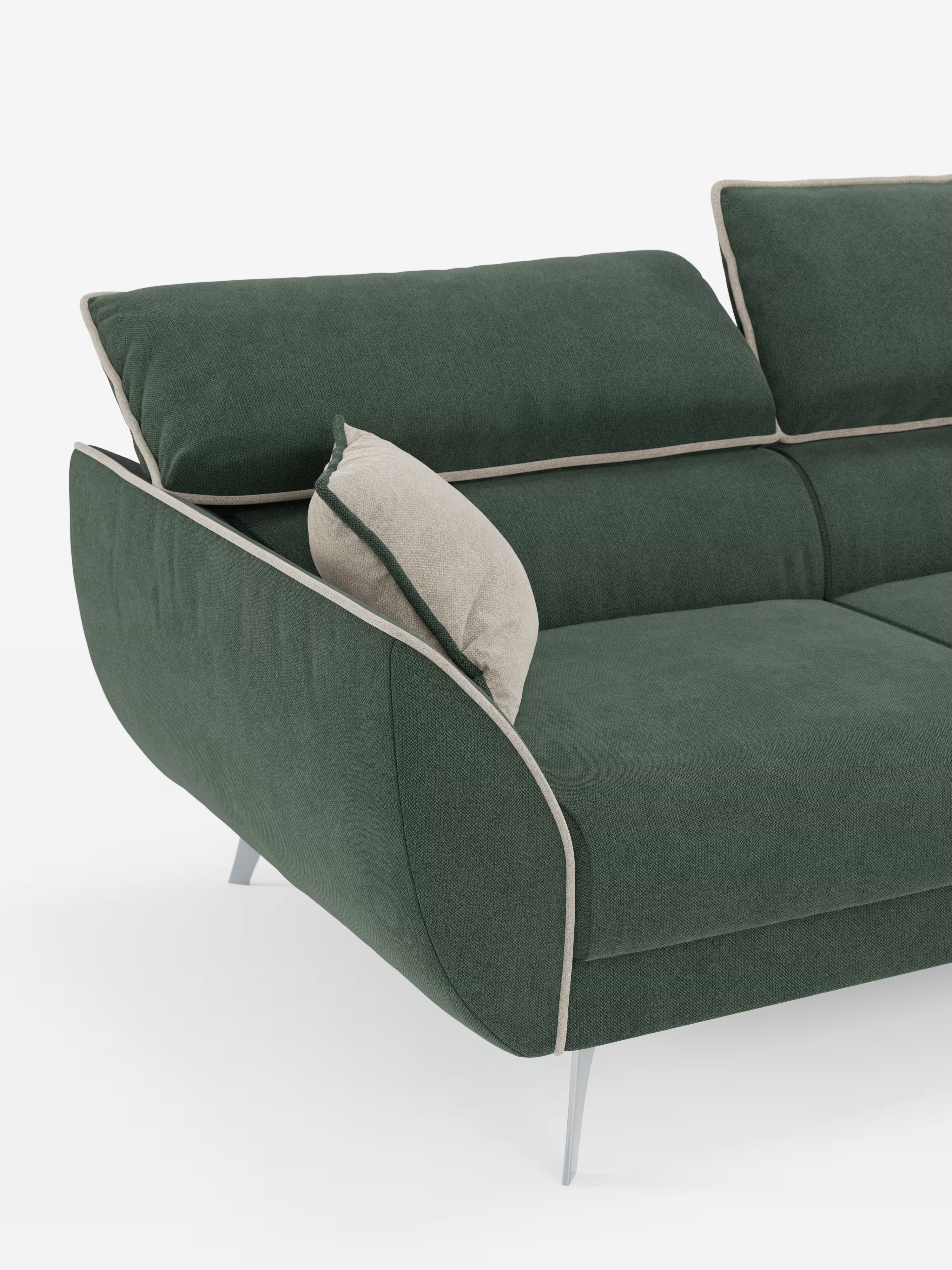 Michelangelo Sofá esquinero bicolor con chaise longue y asientos extensibles - reposacabezas reclinables en tejido antimanchas T23