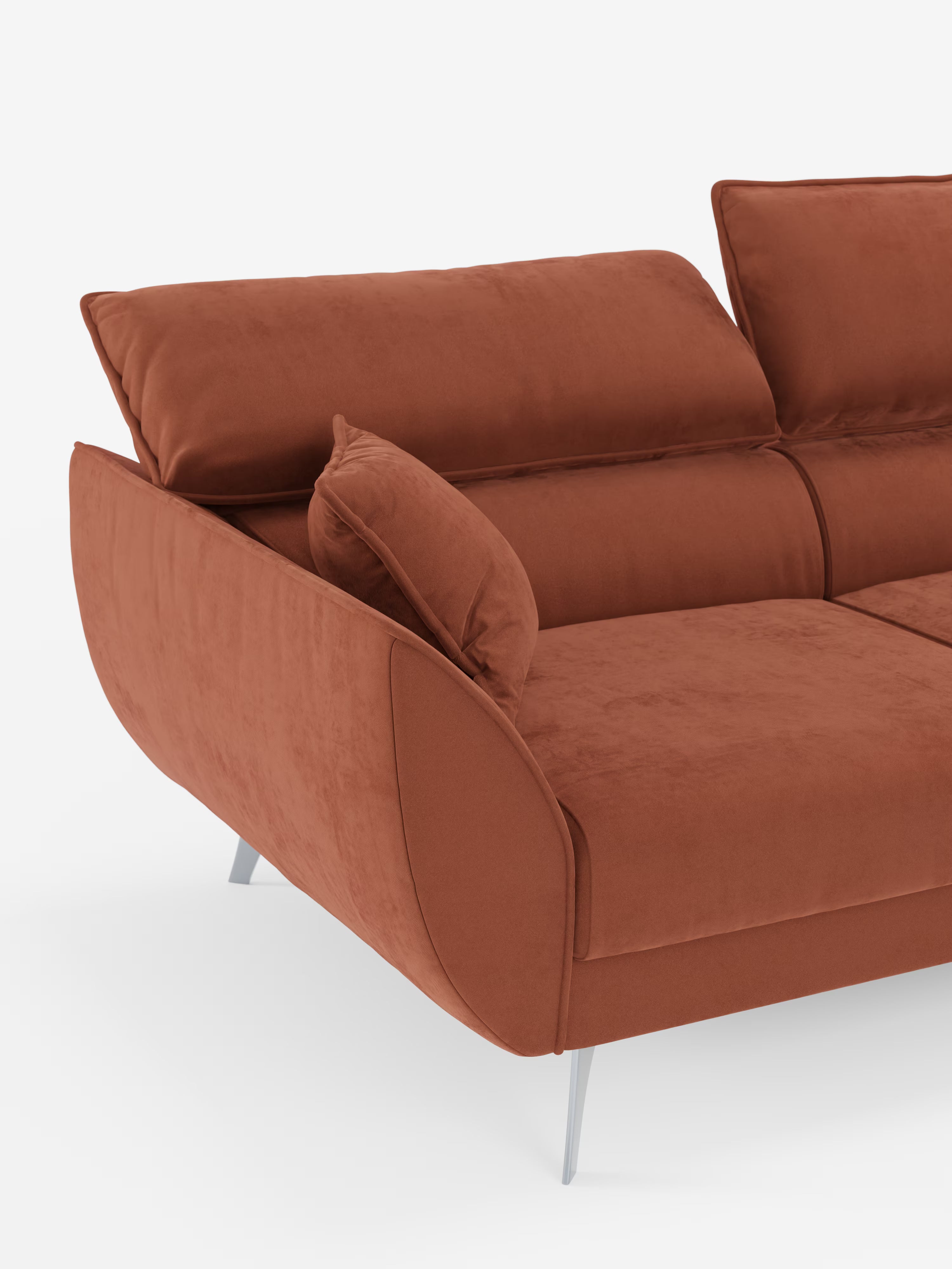 Michelangelo corner sofa with chaise longue and extendable seats - reclining headrests in refined stain-resistant velvet-effect fabric T30