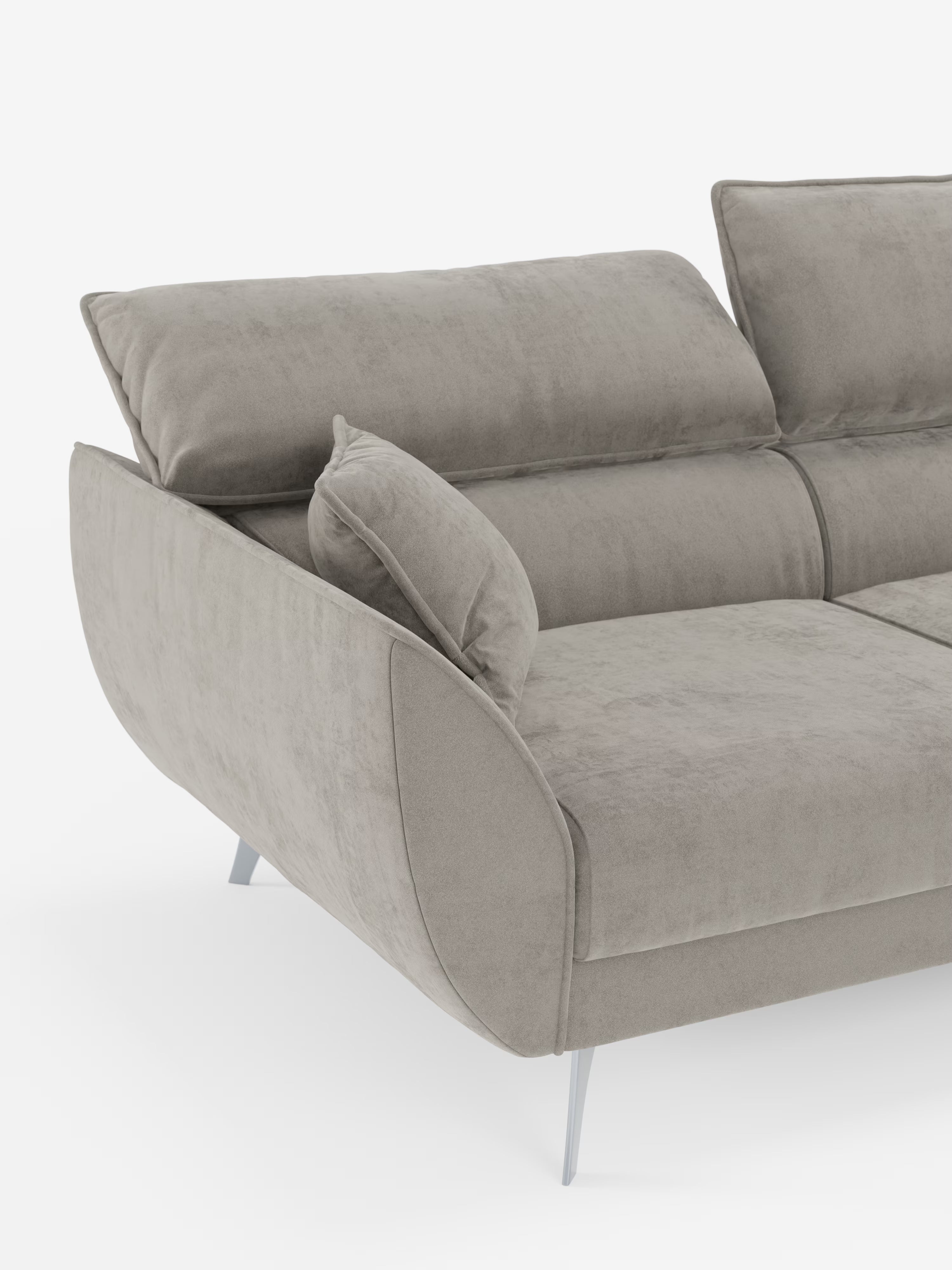 Michelangelo corner sofa with chaise longue and extendable seats - reclining headrests in refined stain-resistant velvet-effect fabric T30