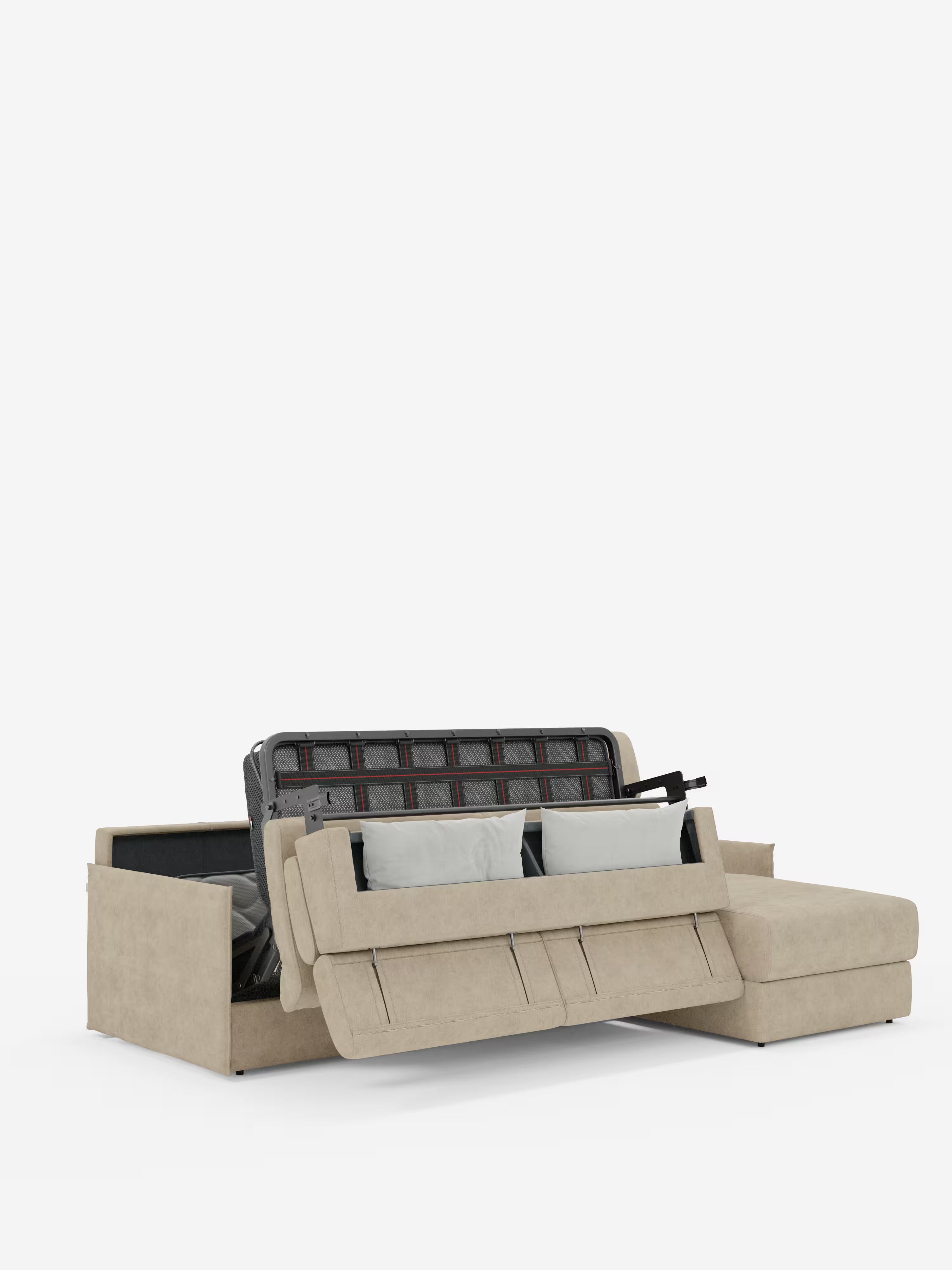 Miryam sofá cama esquinero compacto - reposacabezas reclinables y chaise longue con almacenaje en tejido antimanchas T31