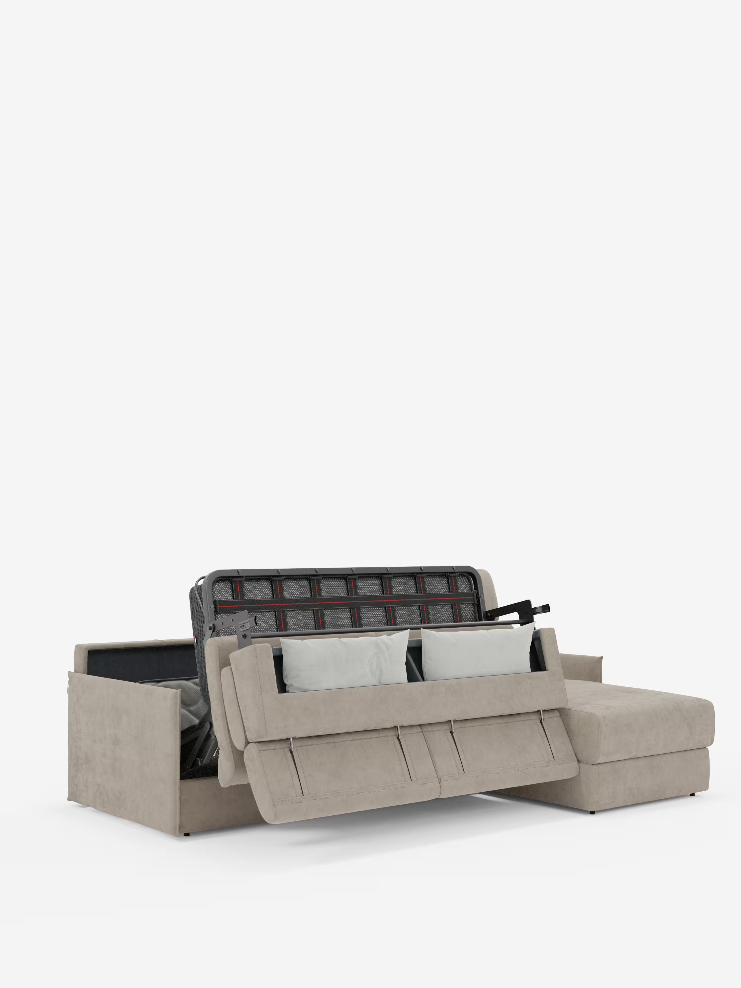 Miryam sofá cama esquinero compacto - reposacabezas reclinables y chaise longue con almacenaje en tejido antimanchas T31