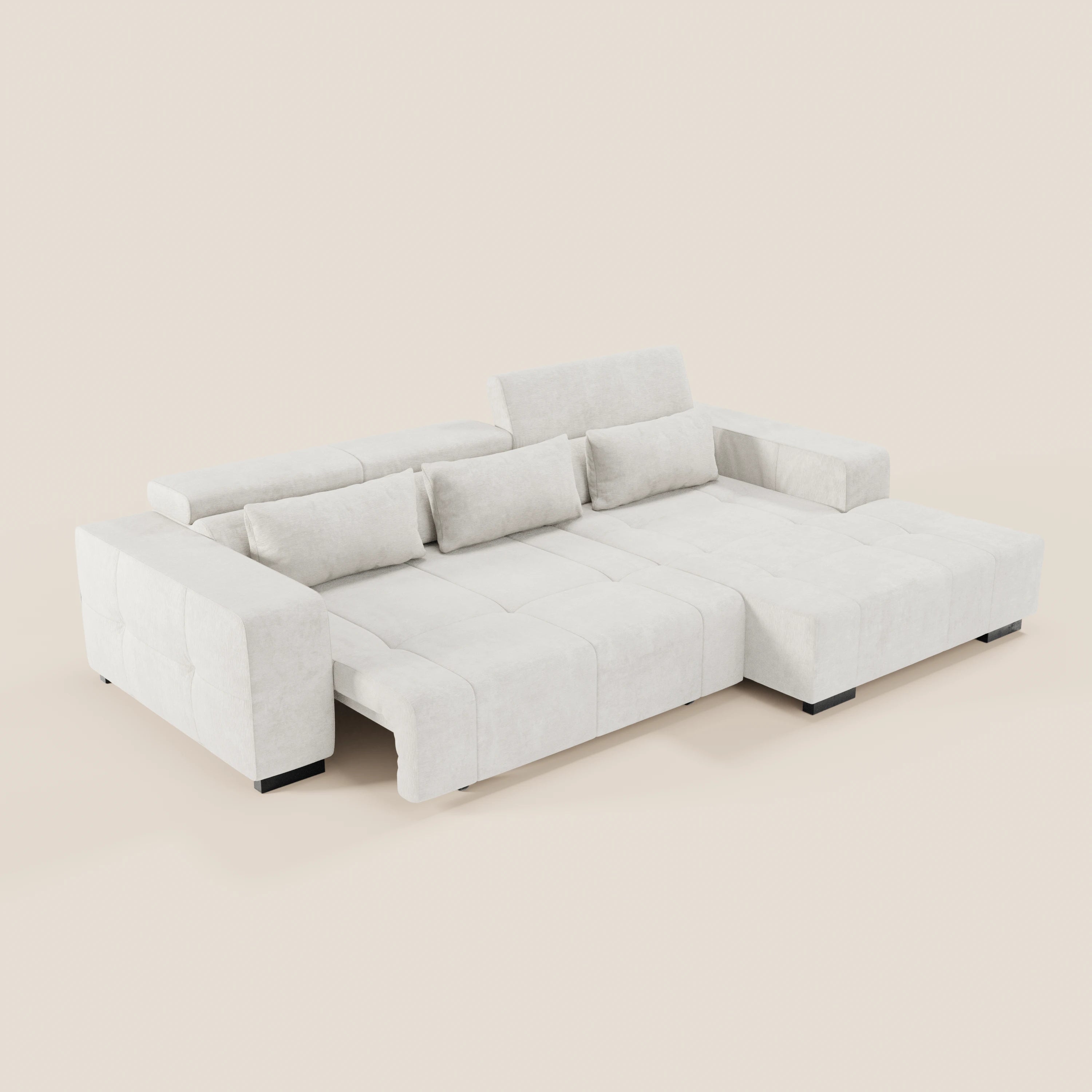 Monarch Divano angolare con penisola e Relax Elettrico per allungamento sedute - Poggiatesta Reclinabili in tessuto morbido smacchiabile T31 - divani.store