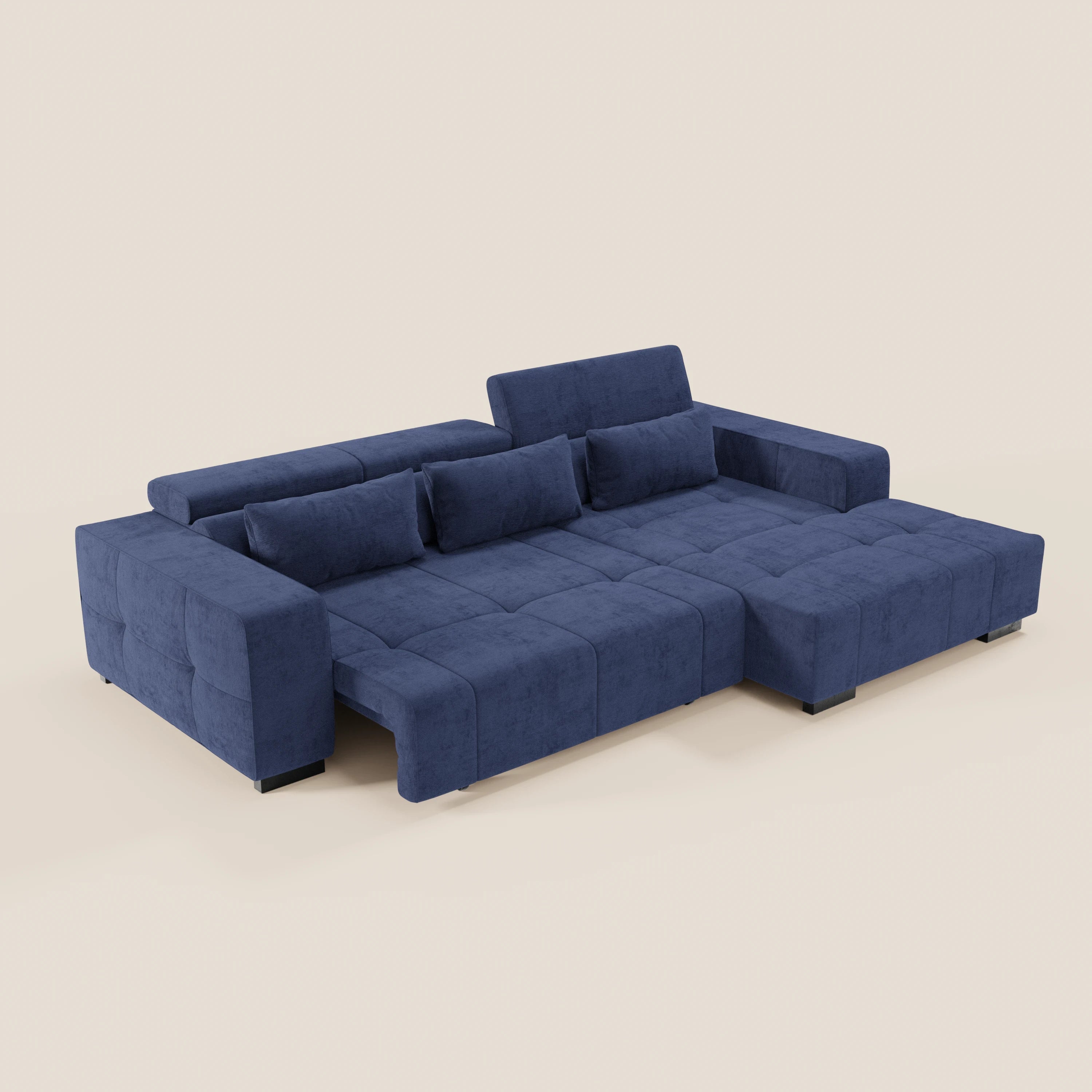 Monarch Divano angolare con penisola e Relax Elettrico per allungamento sedute - Poggiatesta Reclinabili in tessuto morbido smacchiabile T31 - divani.store
