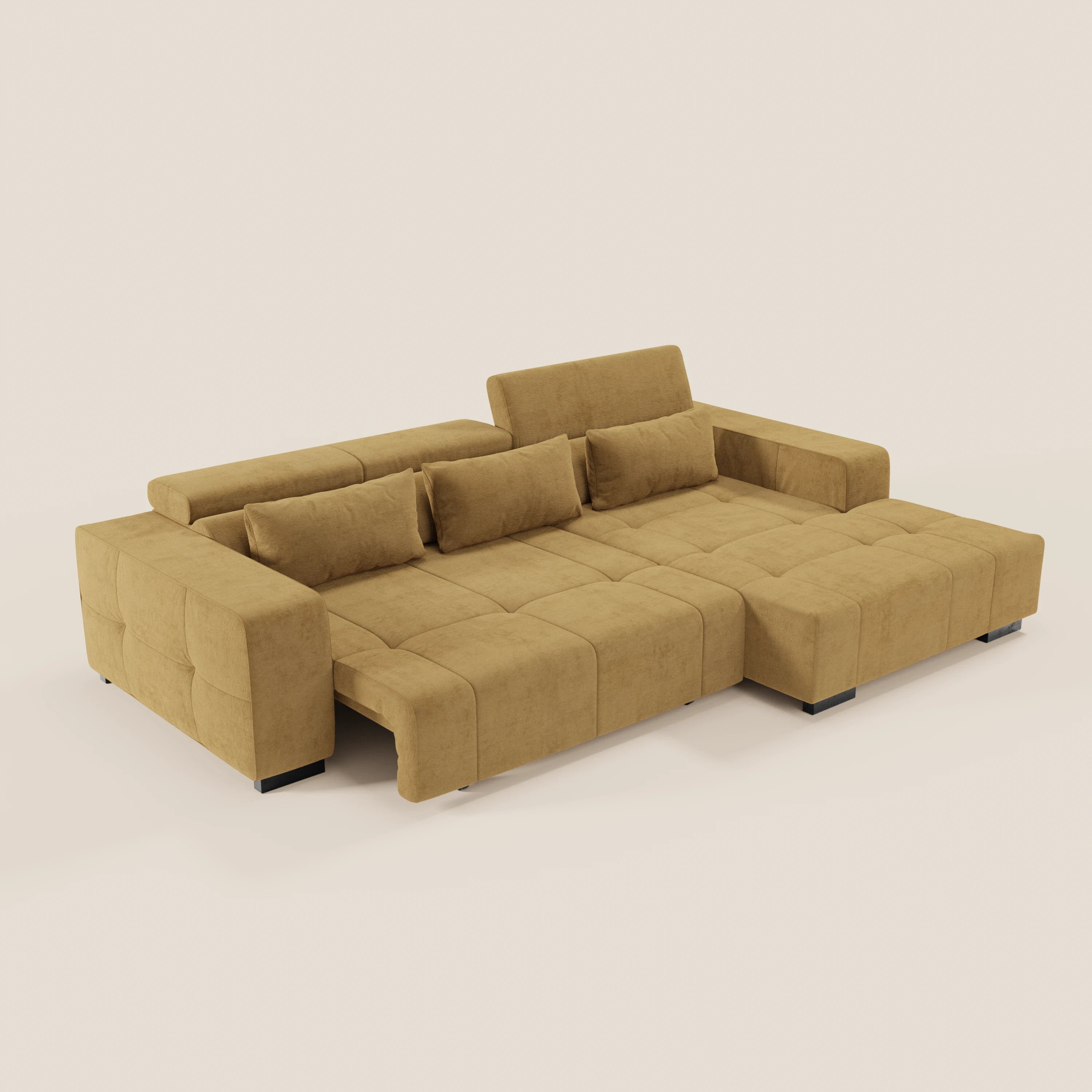 Monarch Divano angolare con penisola e Relax Elettrico per allungamento sedute - Poggiatesta Reclinabili in tessuto morbido smacchiabile T31 - divani.store