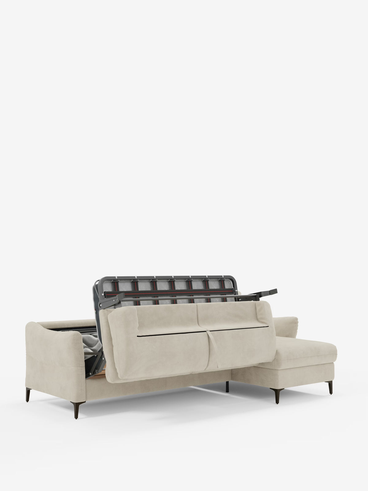 Dalia divano letto con penisola contenitore e materasso alto 18 cm - piedini alti e tessuto smacchiabile T30