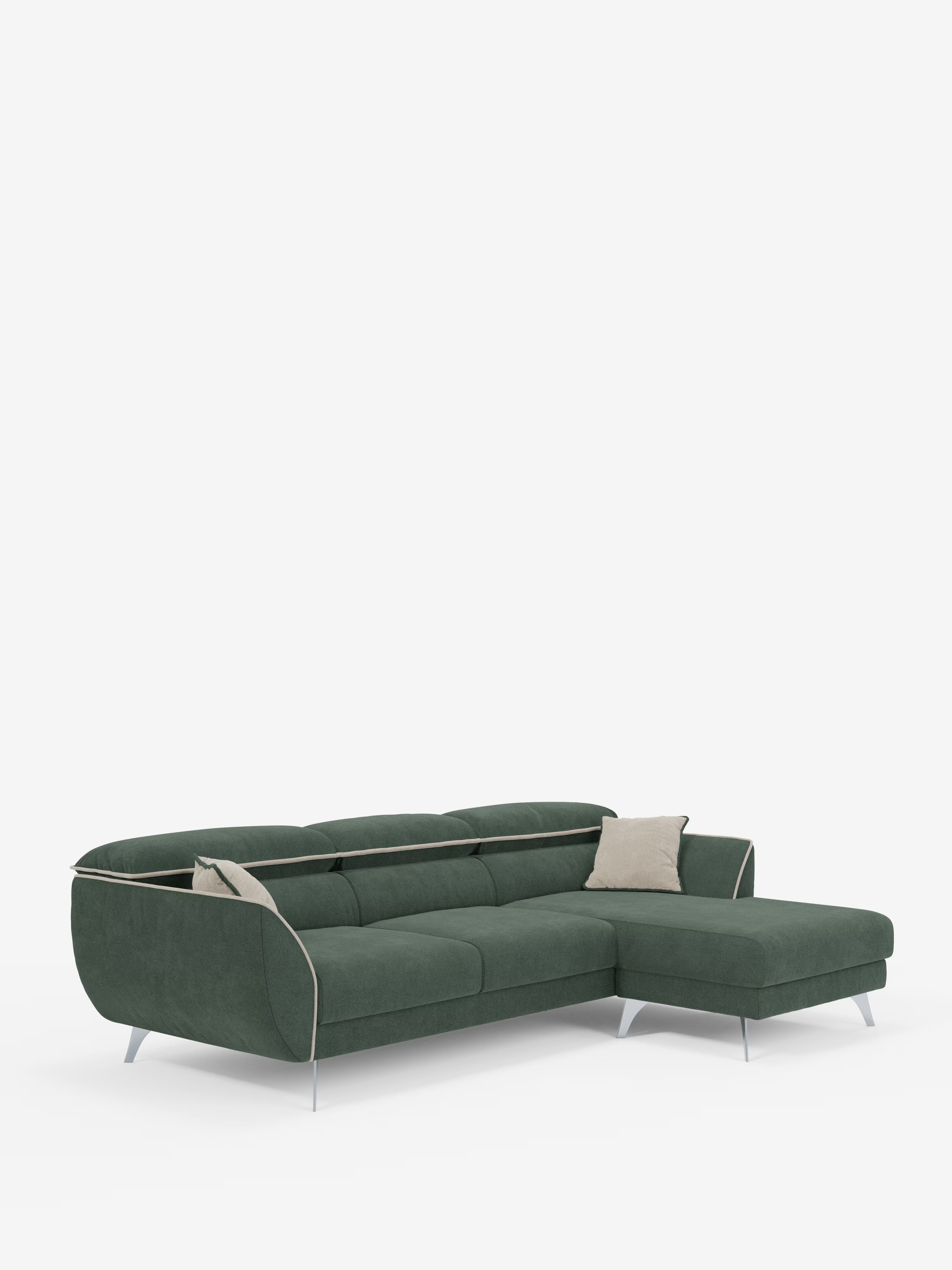 Michelangelo Sofá esquinero bicolor con chaise longue y asientos extensibles - reposacabezas reclinables en tejido antimanchas T23