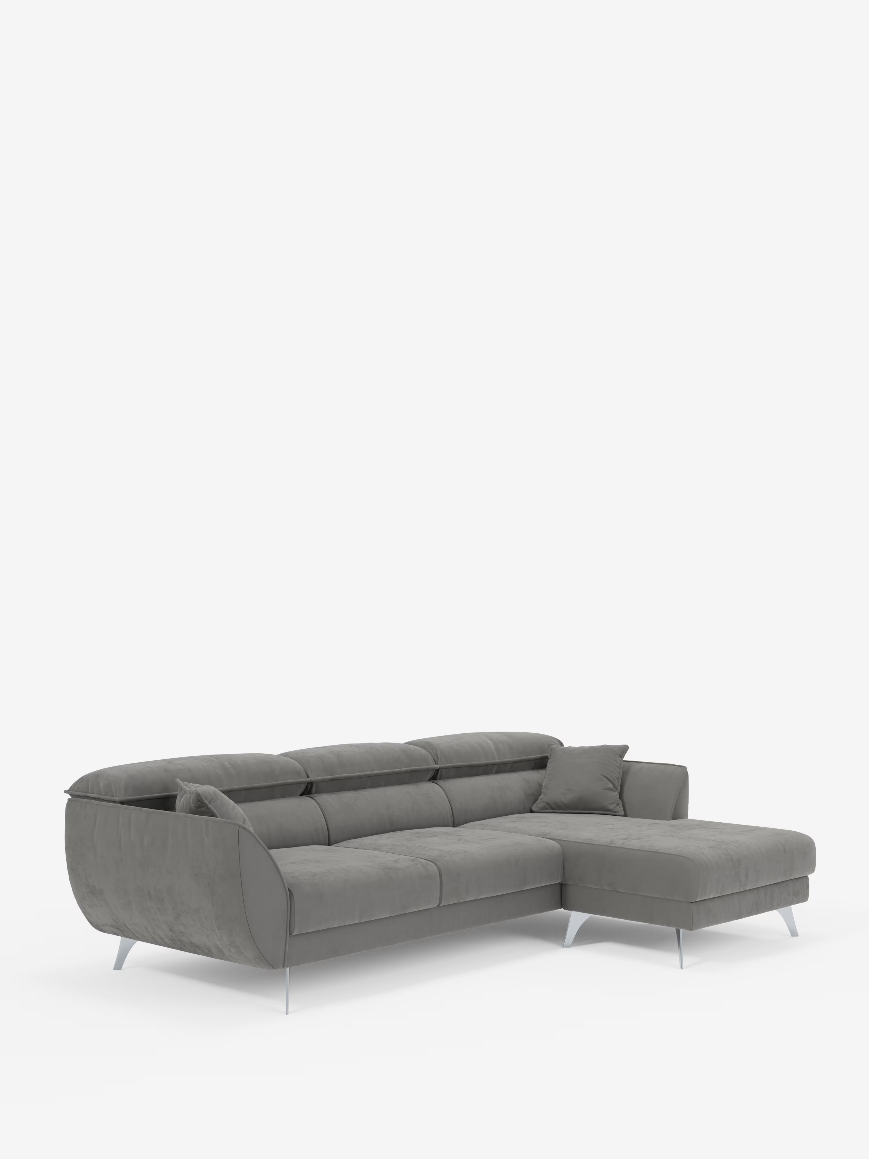 Michelangelo corner sofa with chaise longue and extendable seats - reclining headrests in refined stain-resistant velvet-effect fabric T30