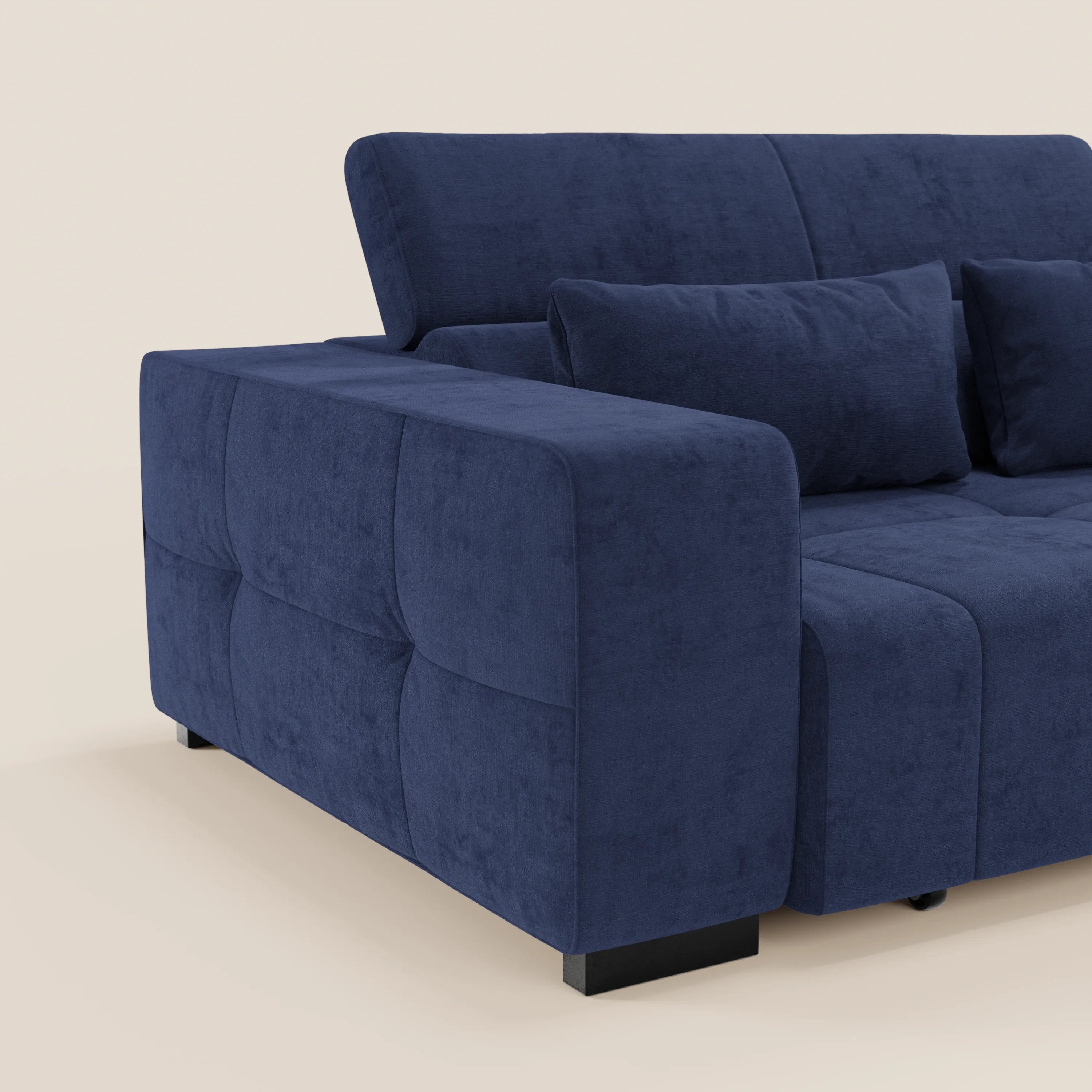 Monarch Divano angolare con penisola e Relax Elettrico per allungamento sedute - Poggiatesta Reclinabili in tessuto morbido smacchiabile T31 - divani.store