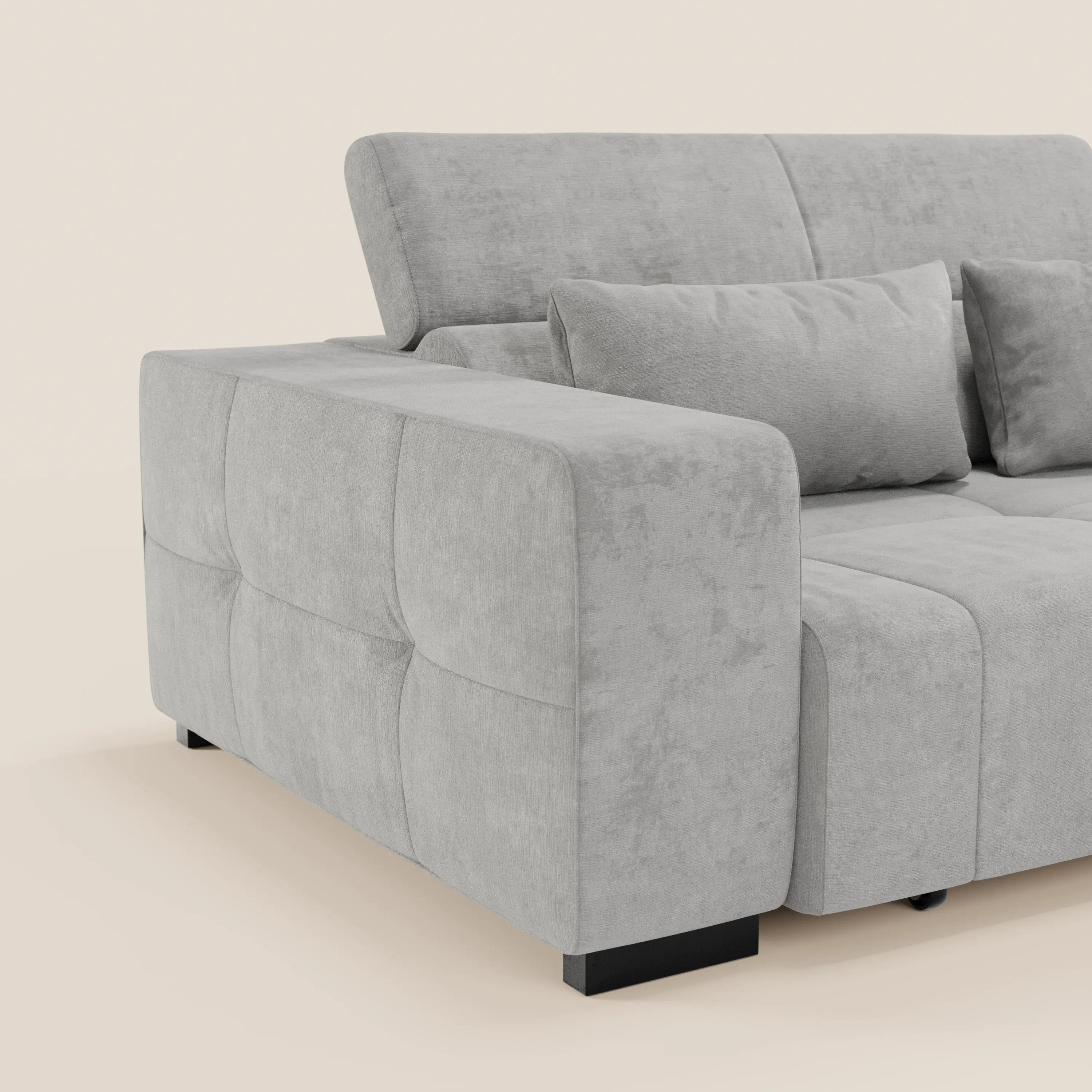 Monarch Divano angolare con penisola e Relax Elettrico per allungamento sedute - Poggiatesta Reclinabili in tessuto morbido smacchiabile T31 - divani.store