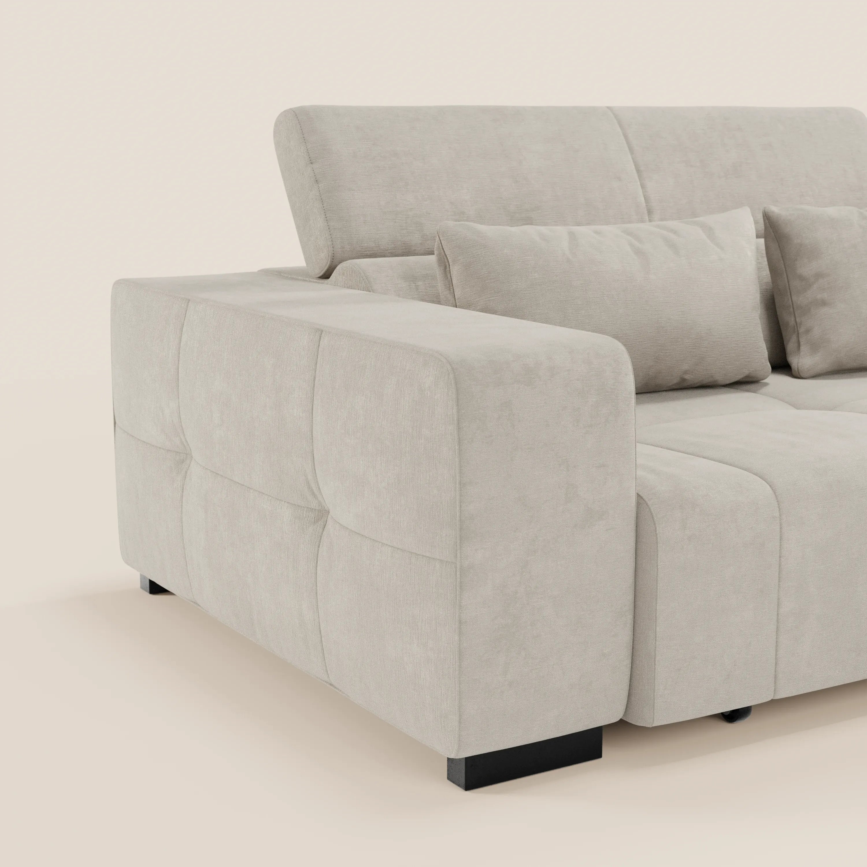 Monarch Divano angolare con penisola e Relax Elettrico per allungamento sedute - Poggiatesta Reclinabili in tessuto morbido smacchiabile T31 - divani.store