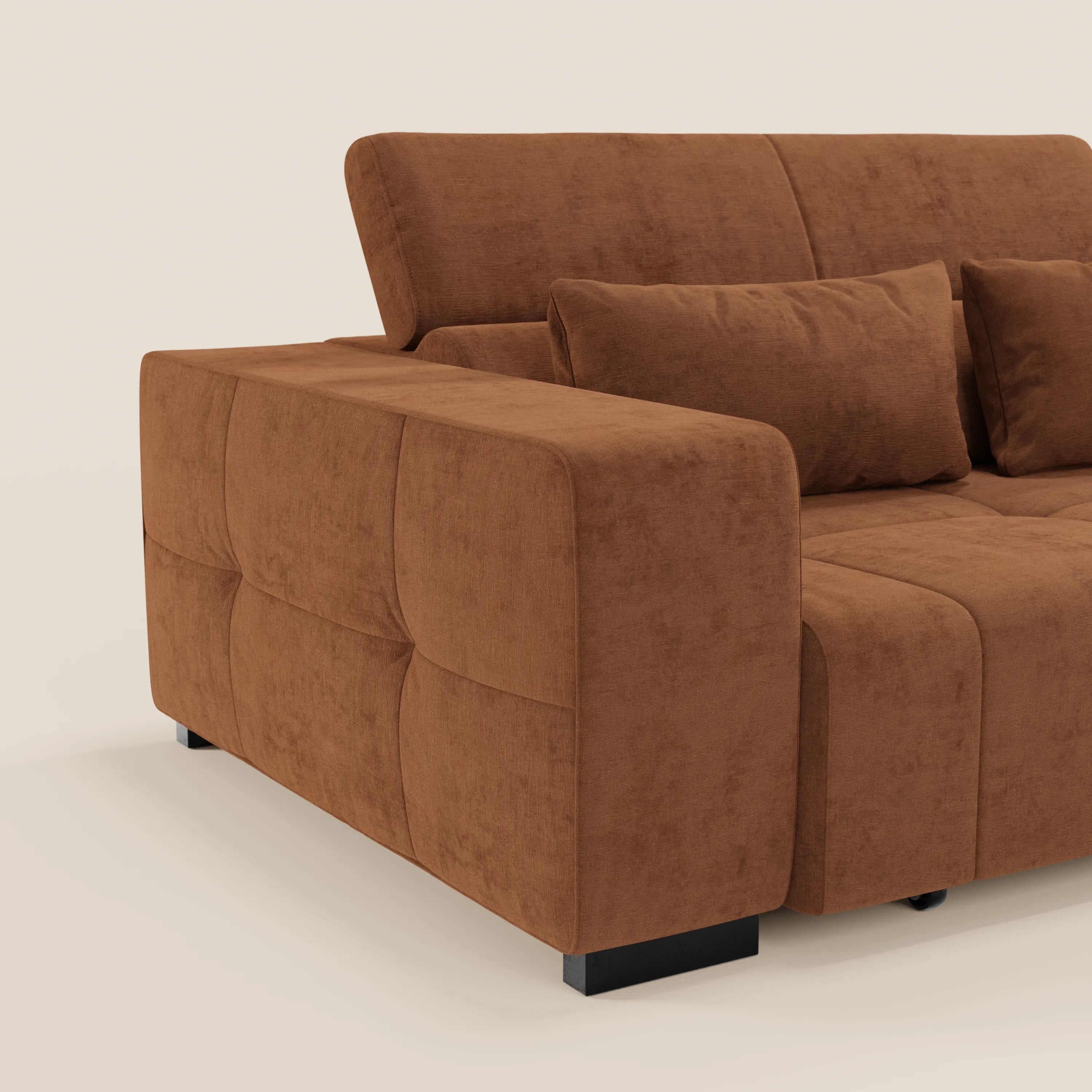 Monarch Divano angolare con penisola e Relax Elettrico per allungamento sedute - Poggiatesta Reclinabili in tessuto morbido smacchiabile T31 - divani.store