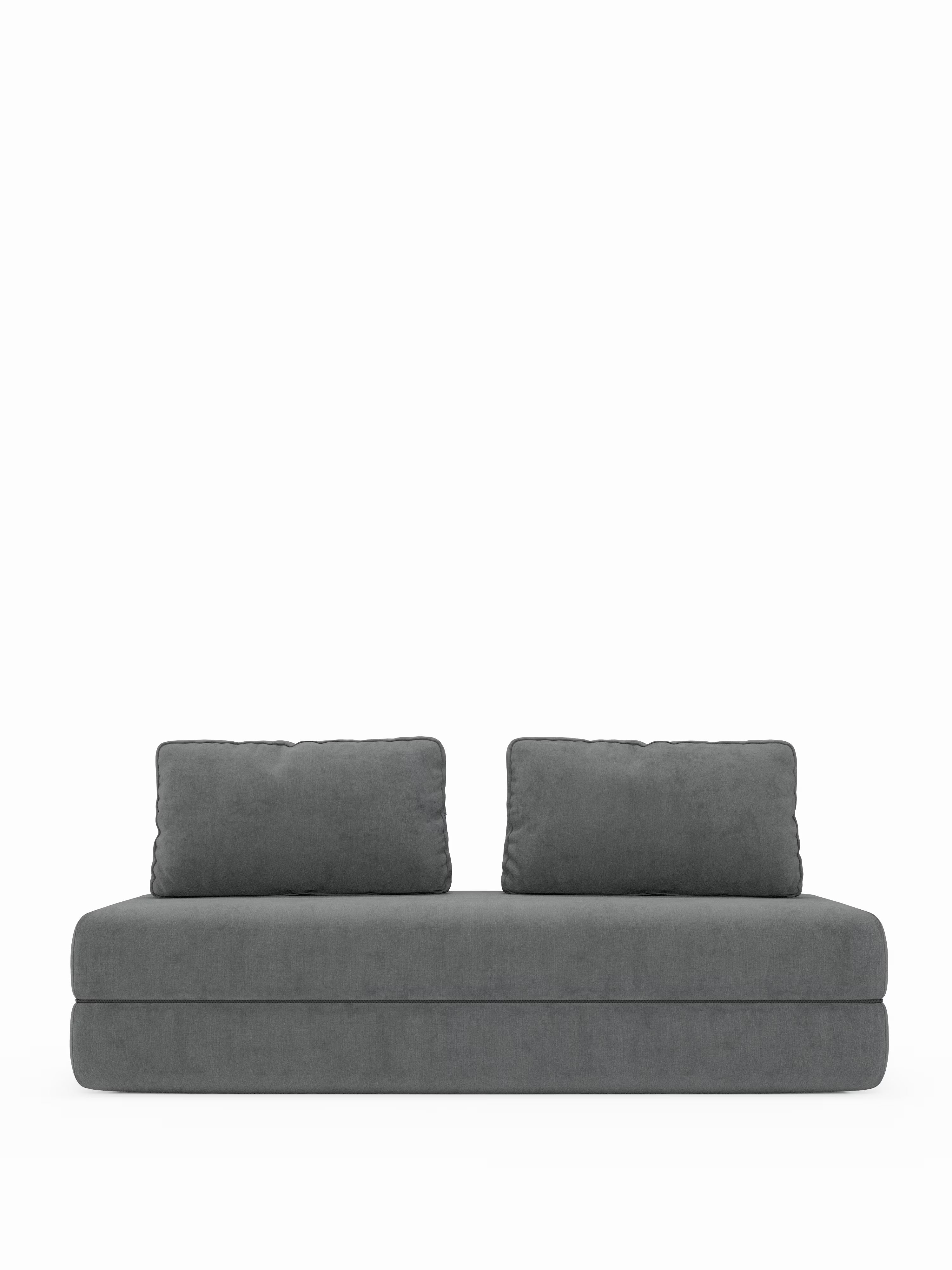 Un divano letto matrimoniale Rift moderno e minimalista di Divani.Store, caratterizzato da due schienali orientabili e da un cuscino di seduta imbottito, appoggiato su un materasso in memory foam alto 22 cm nella versione T31. Il design pulito e senza gambe del divano offre un'estetica contemporanea su uno sfondo bianco a tinta unita, perfetto da abbinare a materassi in memory foam per un comfort ancora maggiore. Disponibile sia nella versione a due posti che a tre posti.