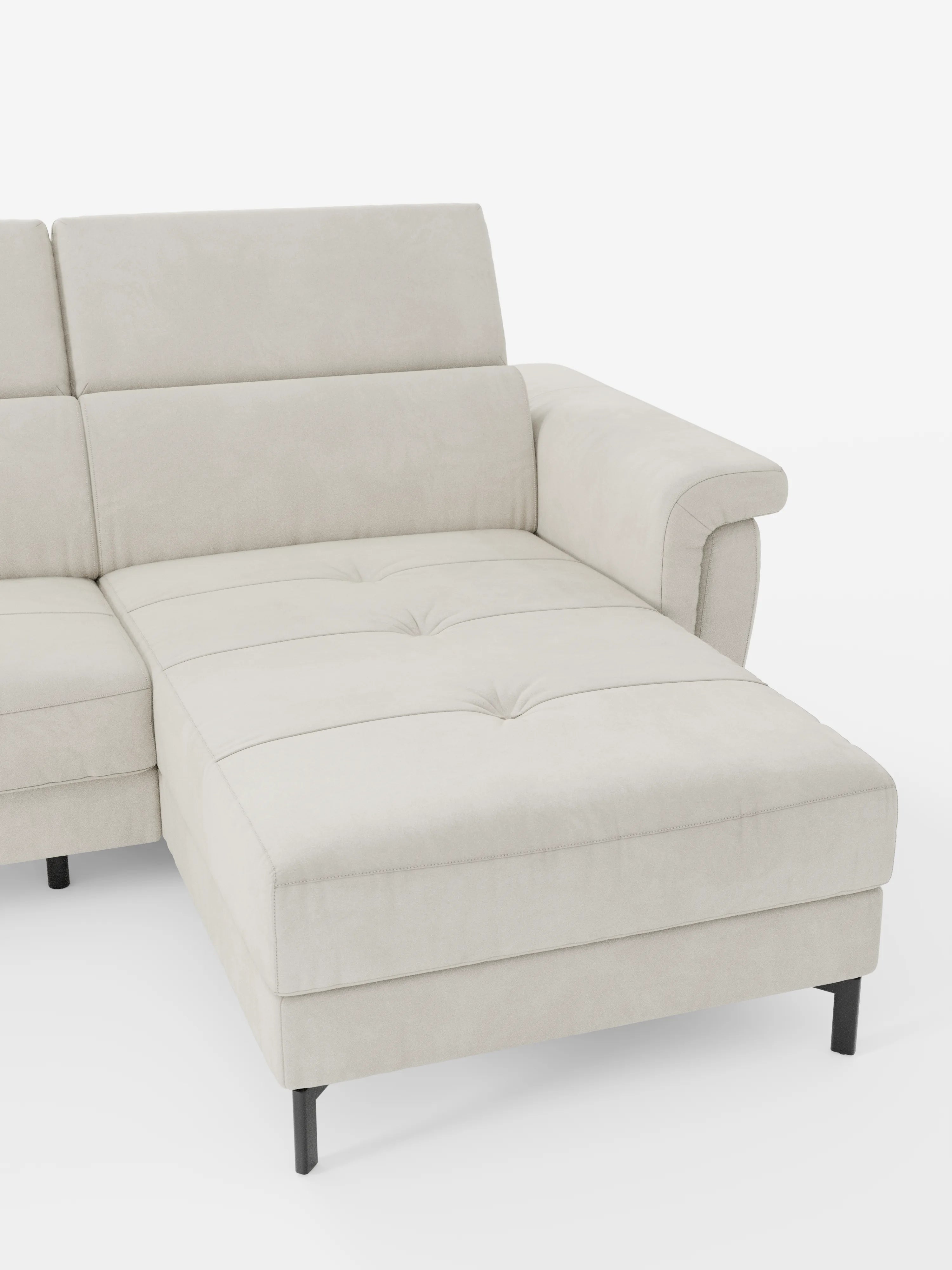 Capri Divano letto angolare con penisola contenitore e poggiatesta reclinabili - elegante tessuto smacchiabile T30