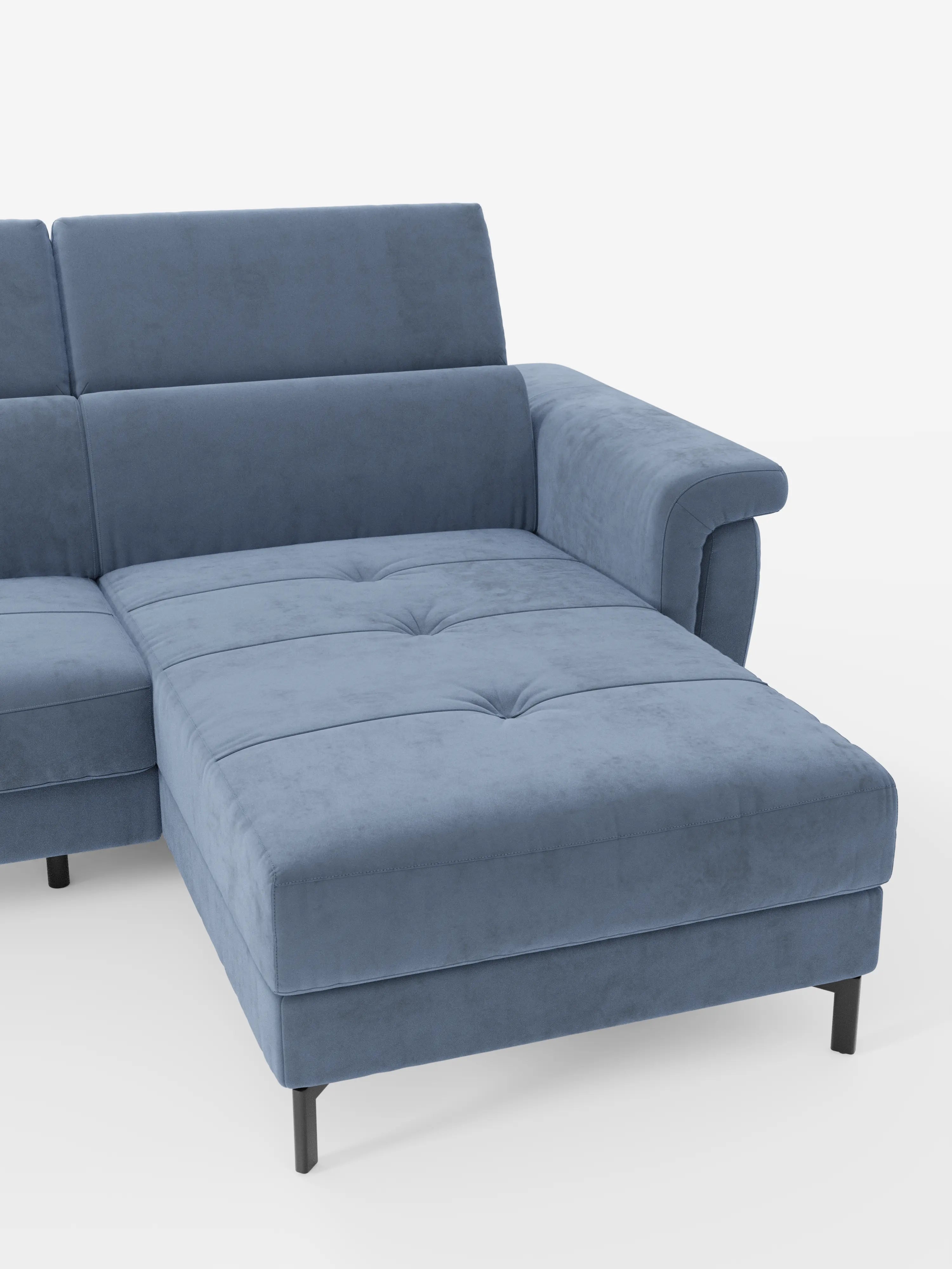Capri Divano letto angolare con penisola contenitore e poggiatesta reclinabili - elegante tessuto smacchiabile T30