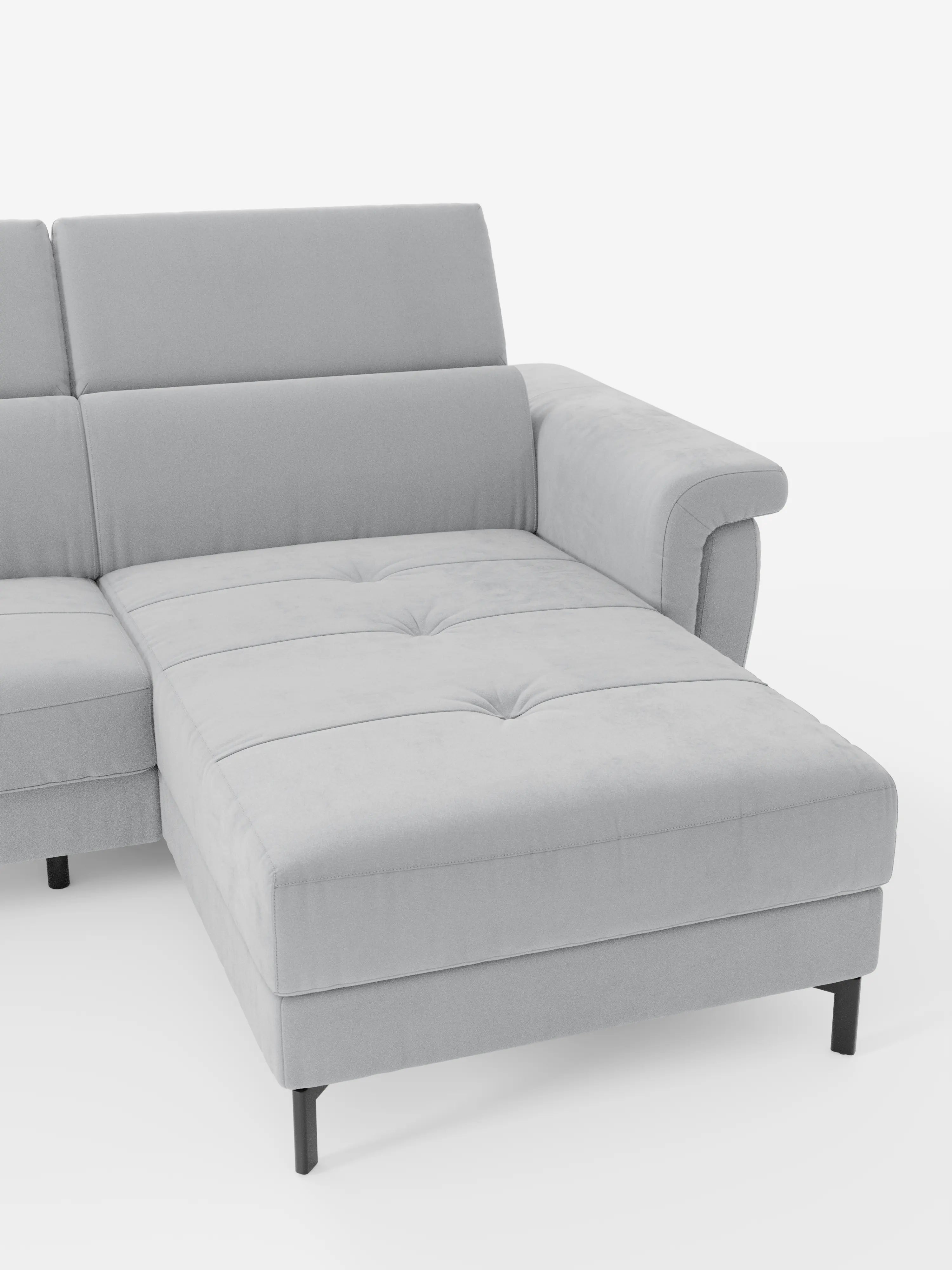 Capri Divano letto angolare con penisola contenitore e poggiatesta reclinabili - elegante tessuto smacchiabile T30