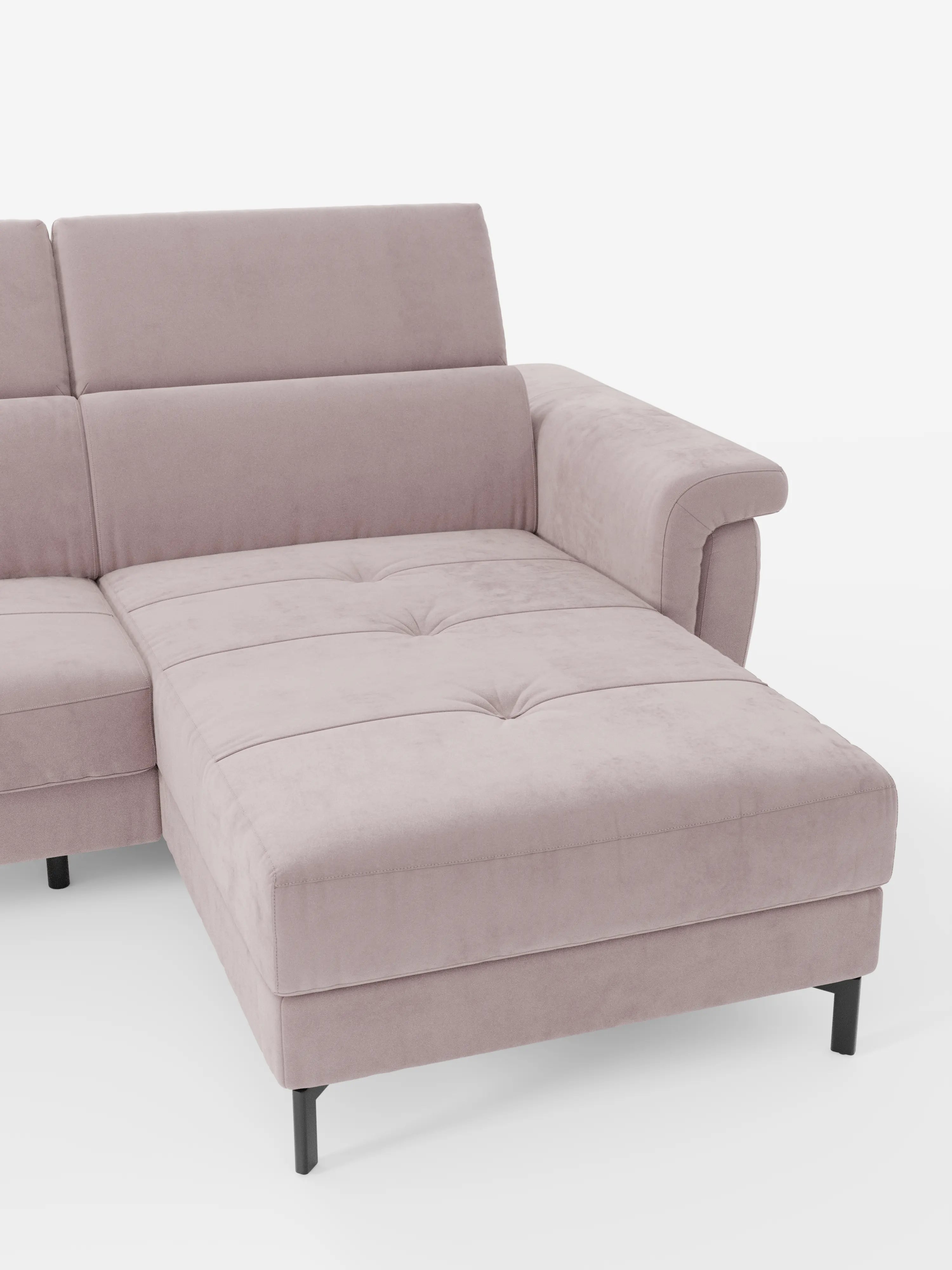 Capri Divano letto angolare con penisola contenitore e poggiatesta reclinabili - elegante tessuto smacchiabile T30