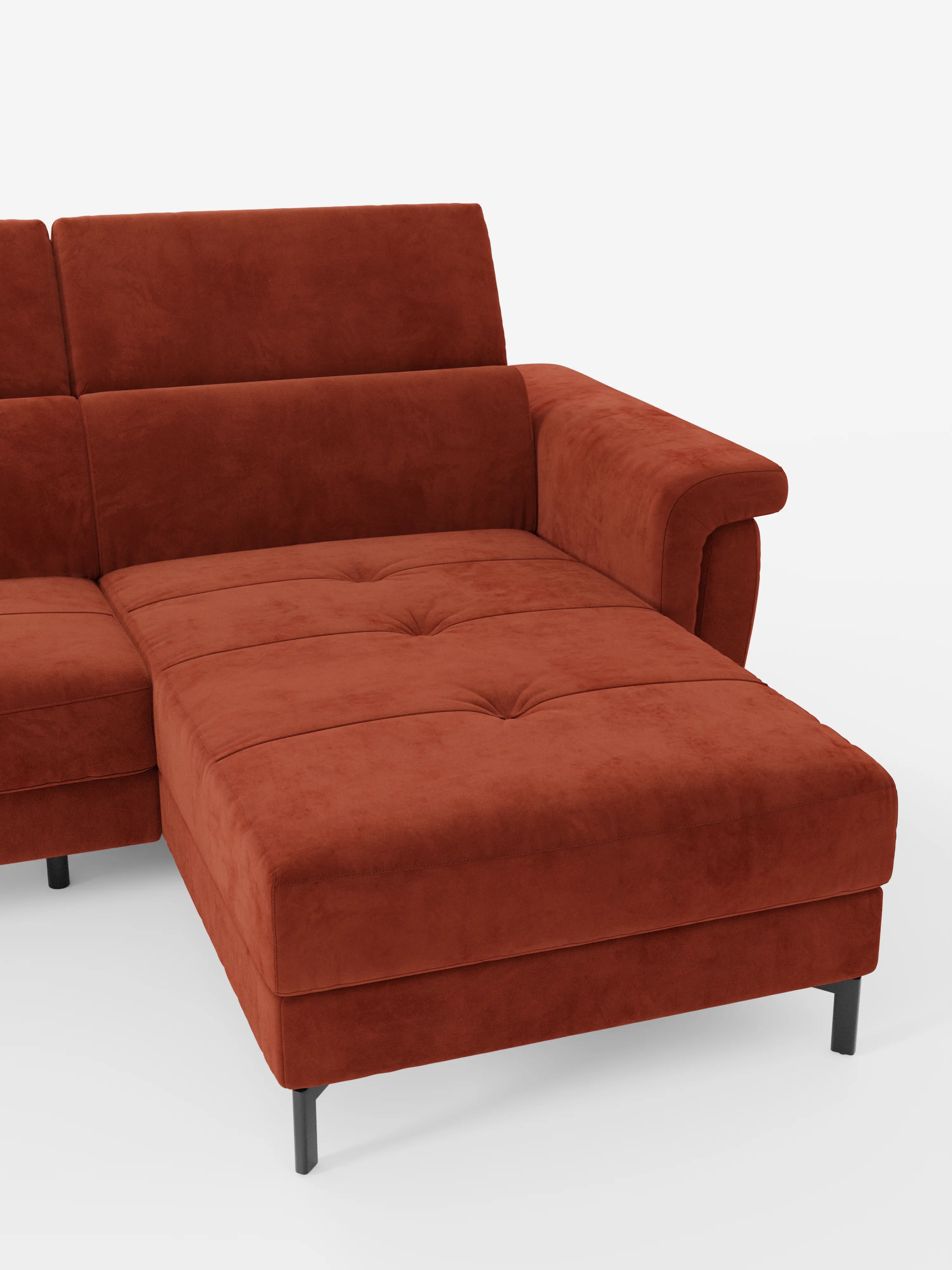 Capri Divano letto angolare con penisola contenitore e poggiatesta reclinabili - elegante tessuto smacchiabile T30
