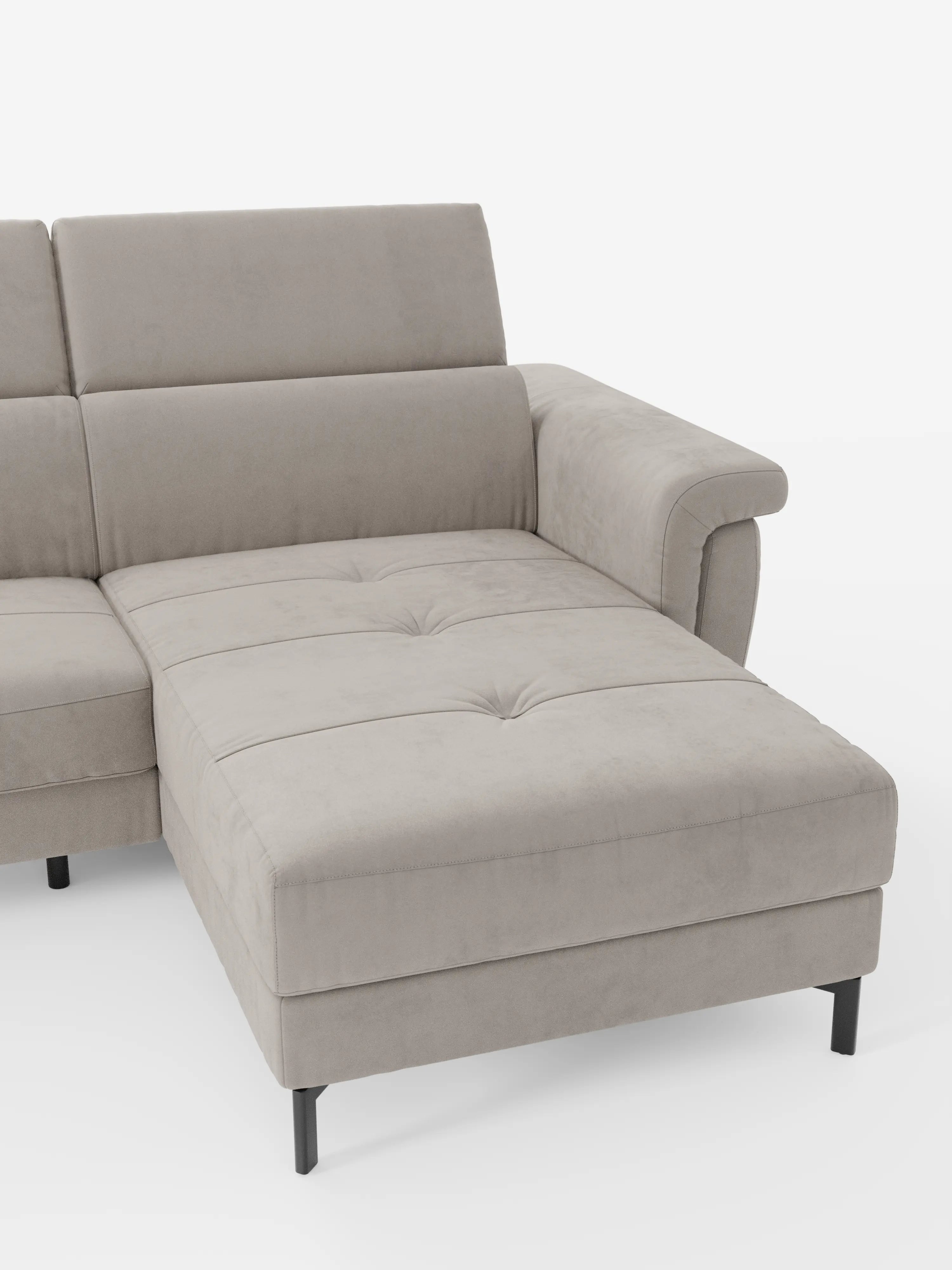 Capri Divano letto angolare con penisola contenitore e poggiatesta reclinabili - elegante tessuto smacchiabile T30