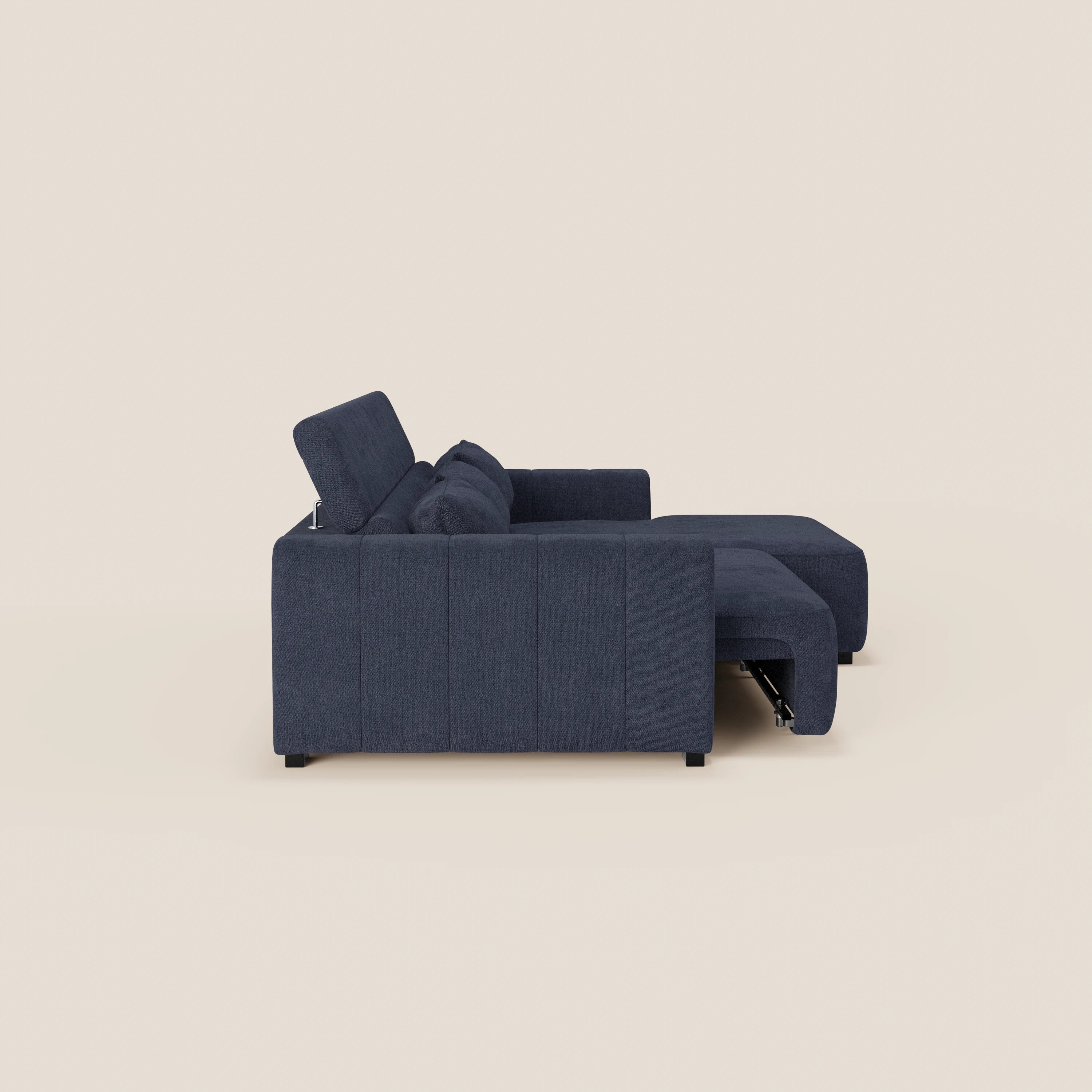 Doric Divano angolare con penisola e sedute allungabili con relax elettrico - poggiatesta reclinabili in tessuto smacchiabile T23 - divani.store