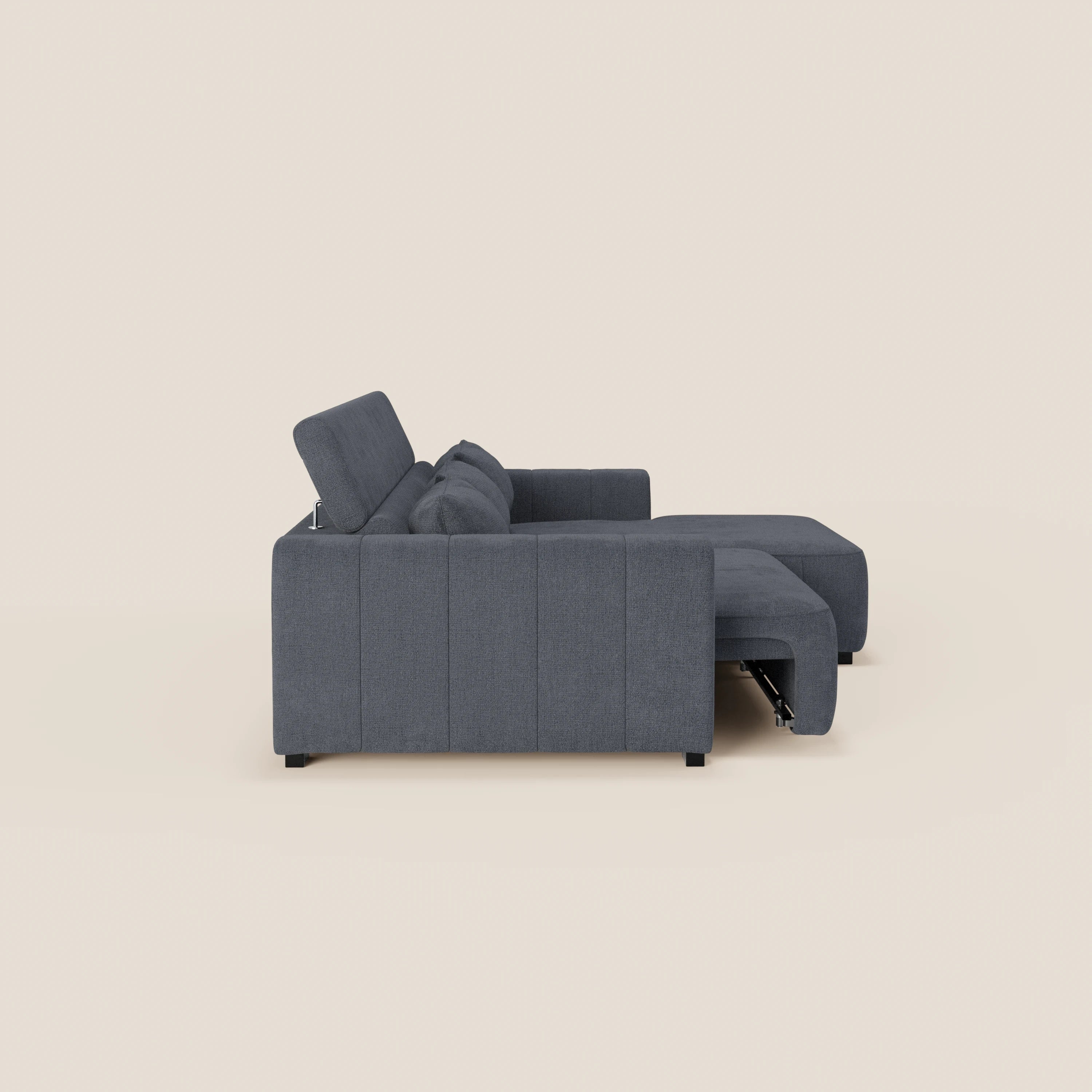 Doric Divano angolare con penisola e sedute allungabili con relax elettrico - poggiatesta reclinabili in tessuto smacchiabile T23 - divani.store