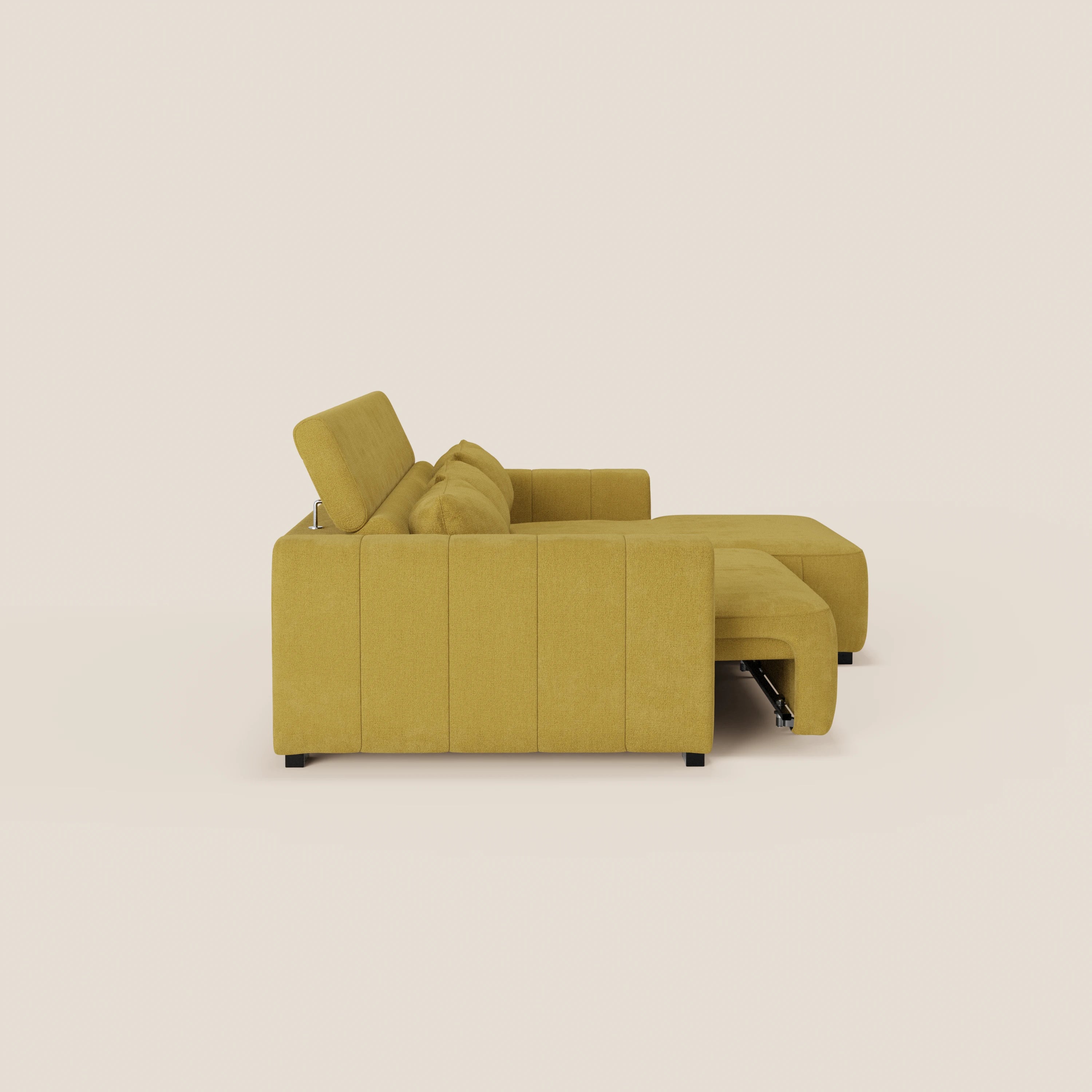 Doric Divano angolare con penisola e sedute allungabili con relax elettrico - poggiatesta reclinabili in tessuto smacchiabile T23 - divani.store
