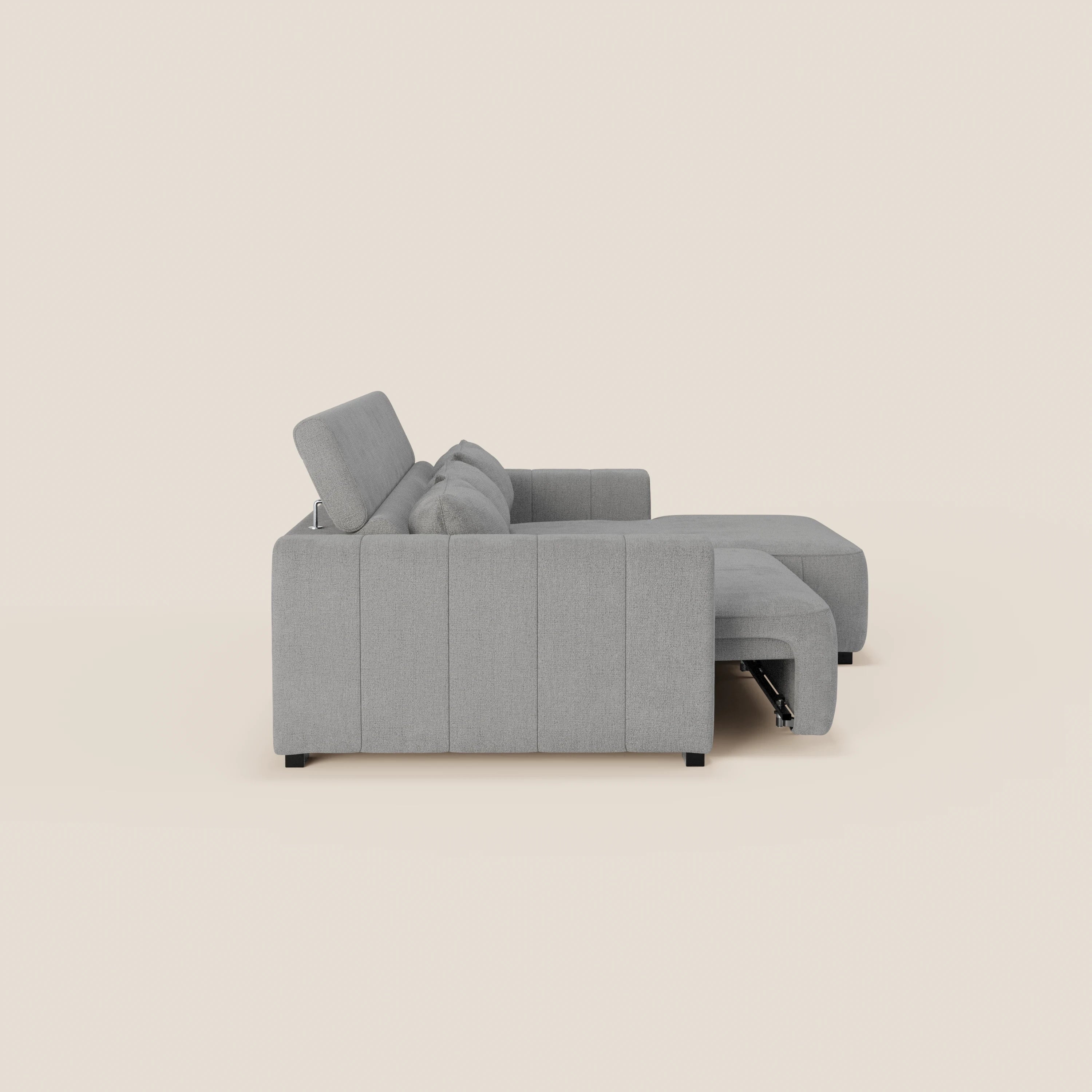 Doric Divano angolare con penisola e sedute allungabili con relax elettrico - poggiatesta reclinabili in tessuto smacchiabile T23 - divani.store