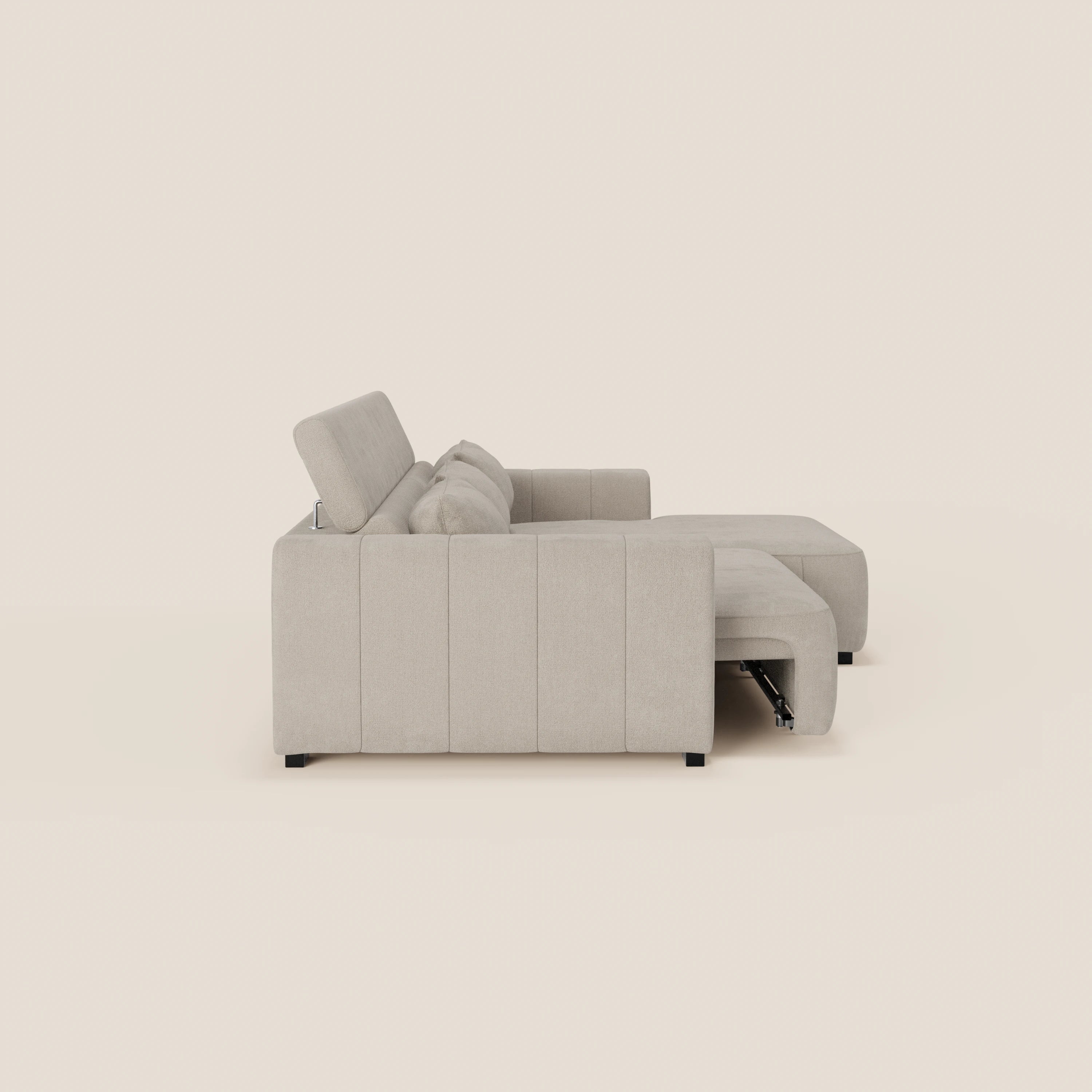 Doric Divano angolare con penisola e sedute allungabili con relax elettrico - poggiatesta reclinabili in tessuto smacchiabile T23 - divani.store