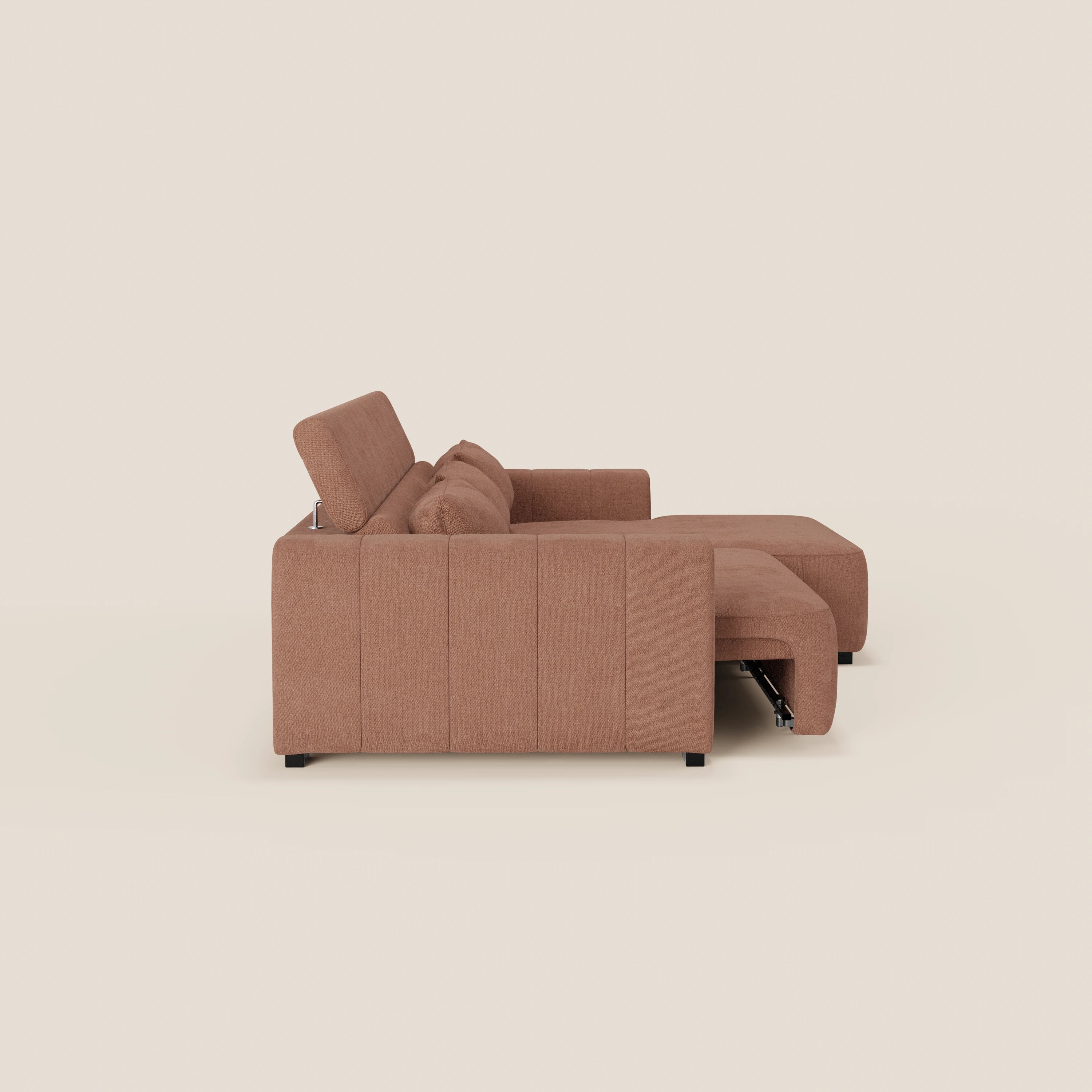 Doric Divano angolare con penisola e sedute allungabili con relax elettrico - poggiatesta reclinabili in tessuto smacchiabile T23 - divani.store
