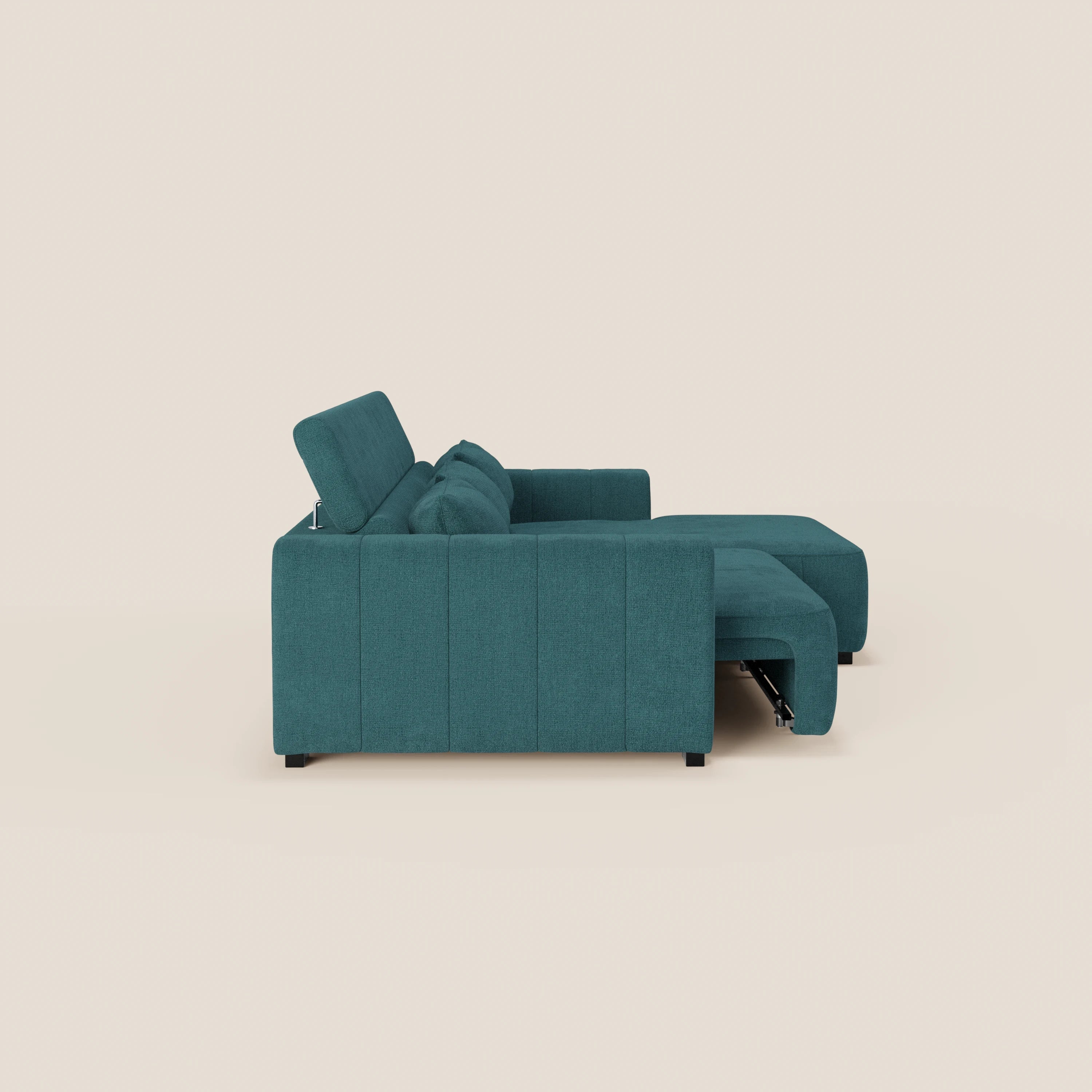 Doric Canapé d’angle avec méridienne et assises extensibles avec relaxation électrique - appuie-têtes inclinables en tissu anti-taches T23