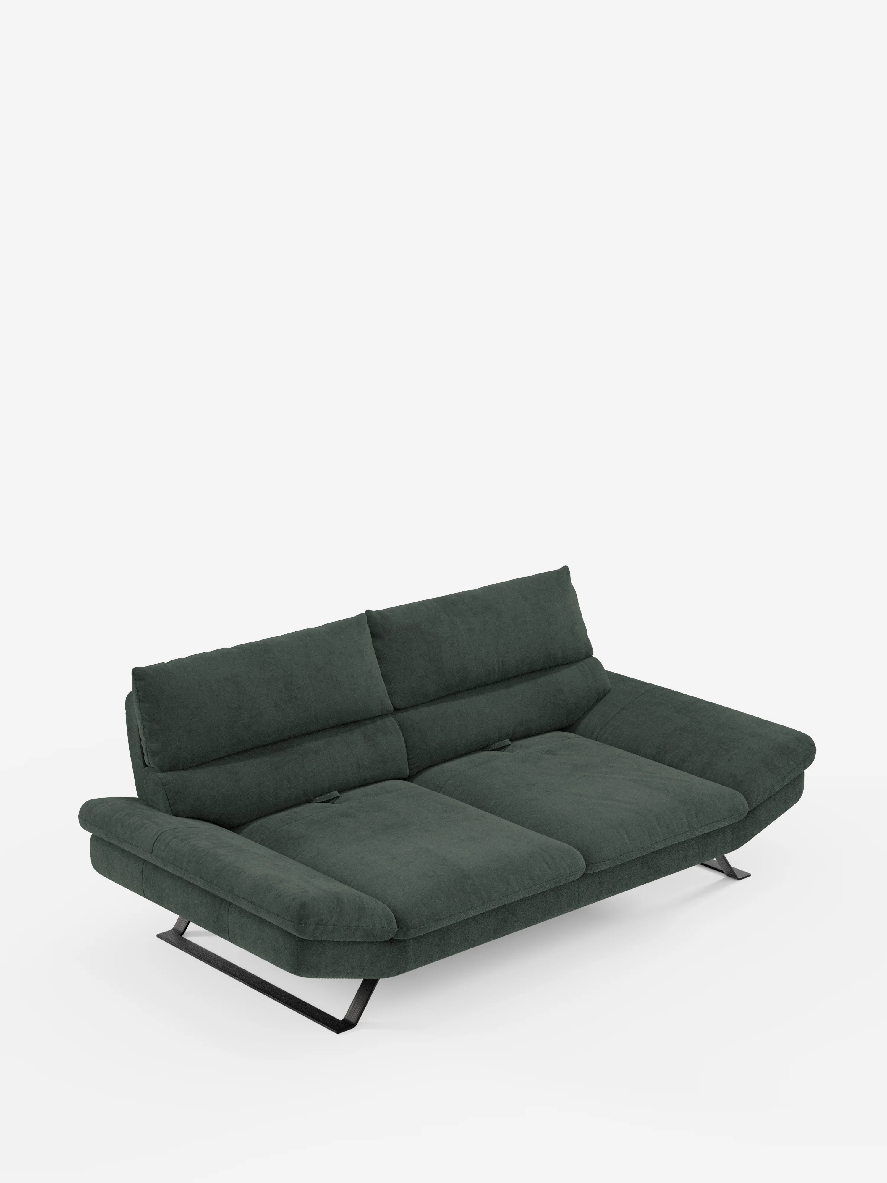 Il divano Eclipse, dal design moderno, di Divani.Store è un divano contemporaneo di colore verde scuro, disponibile nella versione a 2 o 3 posti. È caratterizzato da gambe angolate in metallo nero (piedini alti), cuscini ampi e morbidi e uno schienale basso con due cuscini dotati di schienali traslanti per un comfort personalizzato. Rivestito in elegante microfibra T11 resistente alle macchie, il divano presenta un design moderno e minimalista, che risalta su uno sfondo bianco a tinta unita.
