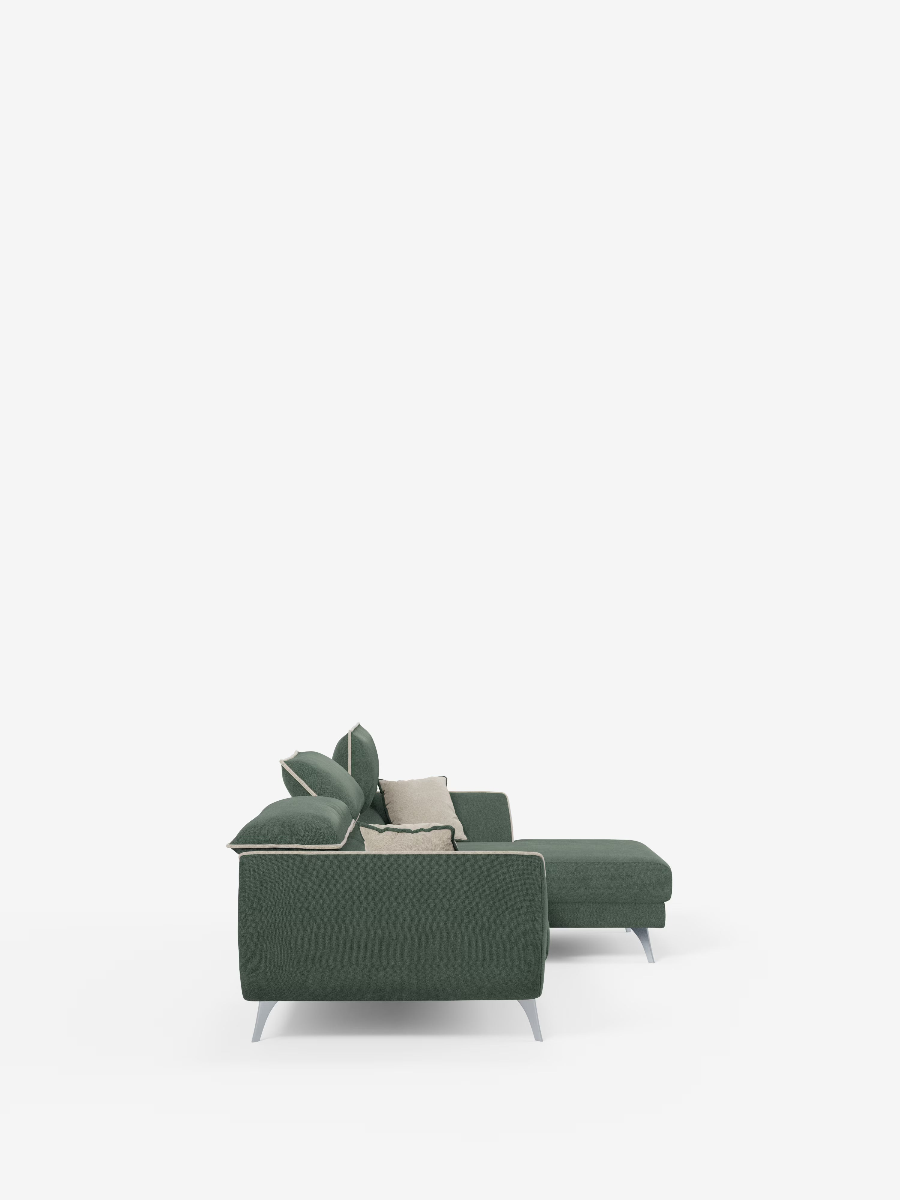 Michelangelo Sofá esquinero bicolor con chaise longue y asientos extensibles - reposacabezas reclinables en tejido antimanchas T23