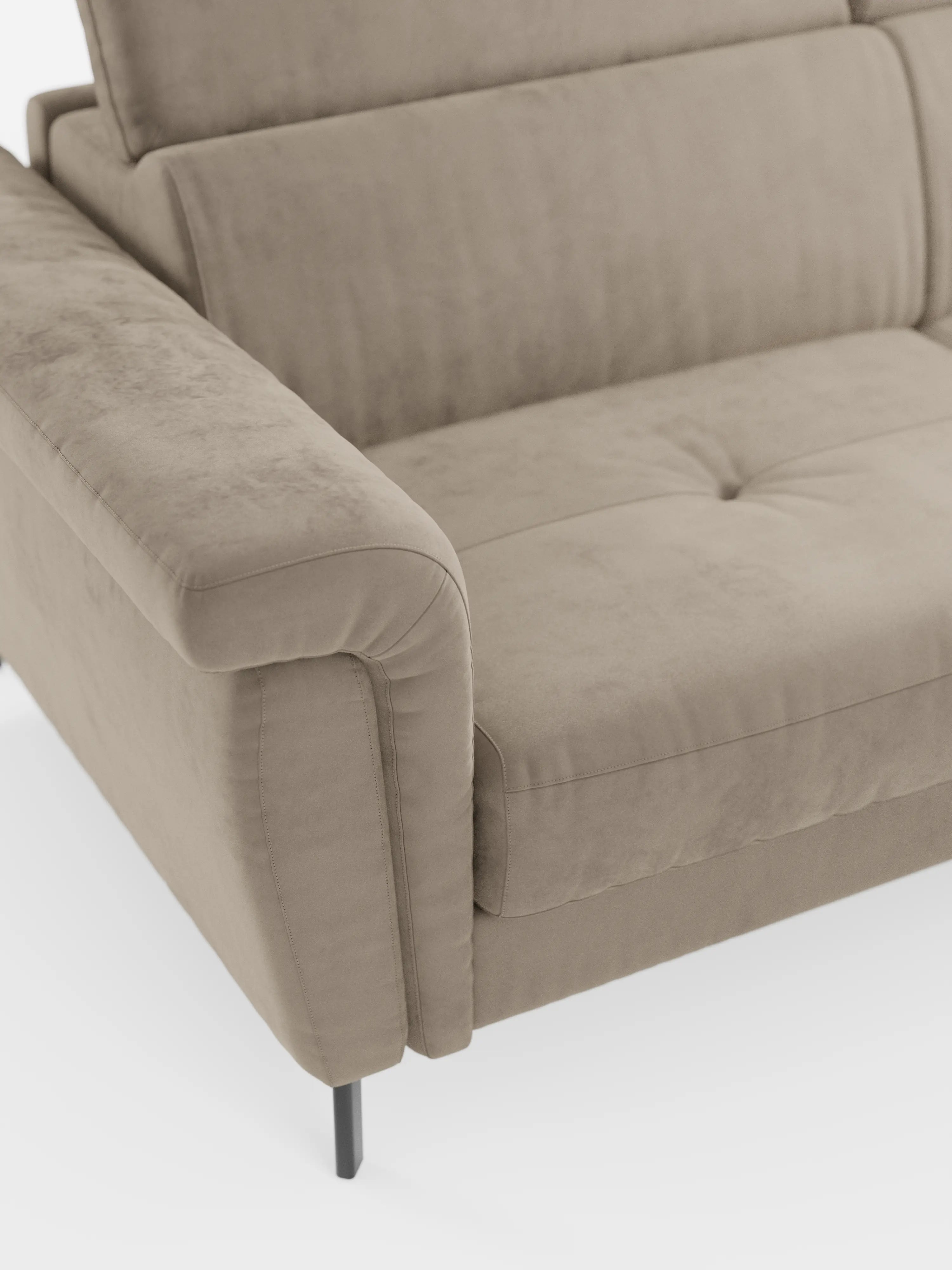 Capri Divano letto angolare con penisola contenitore e poggiatesta reclinabili - elegante tessuto smacchiabile T30