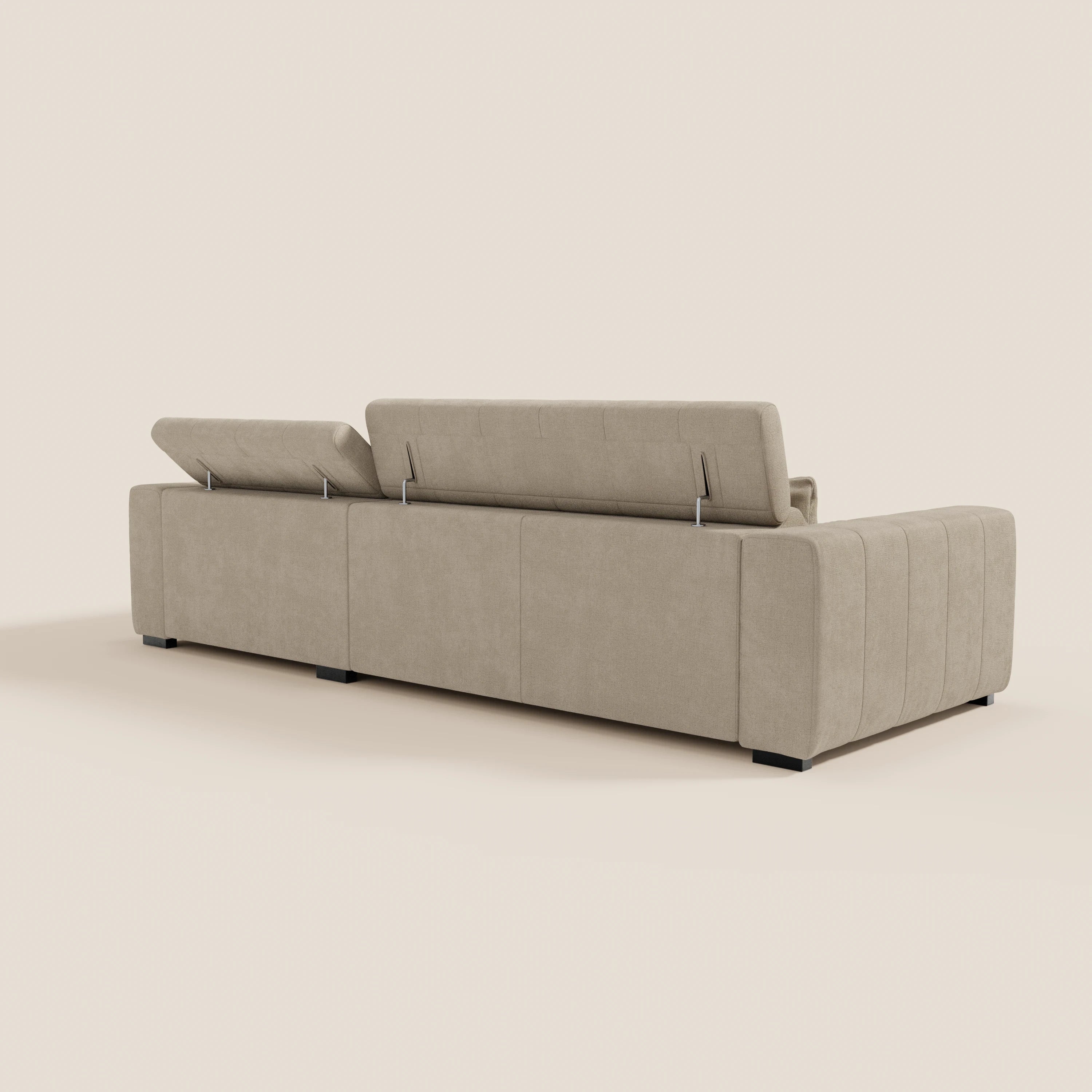 Doric Divano angolare con penisola e sedute allungabili con relax elettrico - poggiatesta reclinabili in tessuto smacchiabile T23 - divani.store