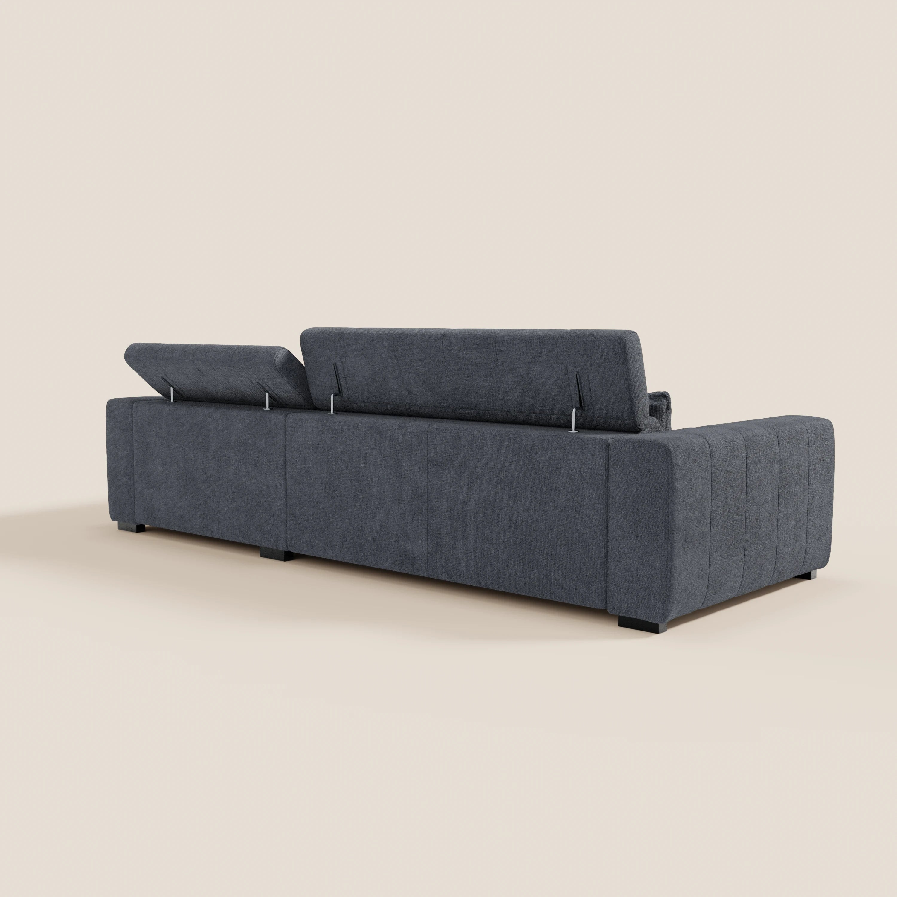 Doric Divano angolare con penisola e sedute allungabili con relax elettrico - poggiatesta reclinabili in tessuto smacchiabile T23 - divani.store