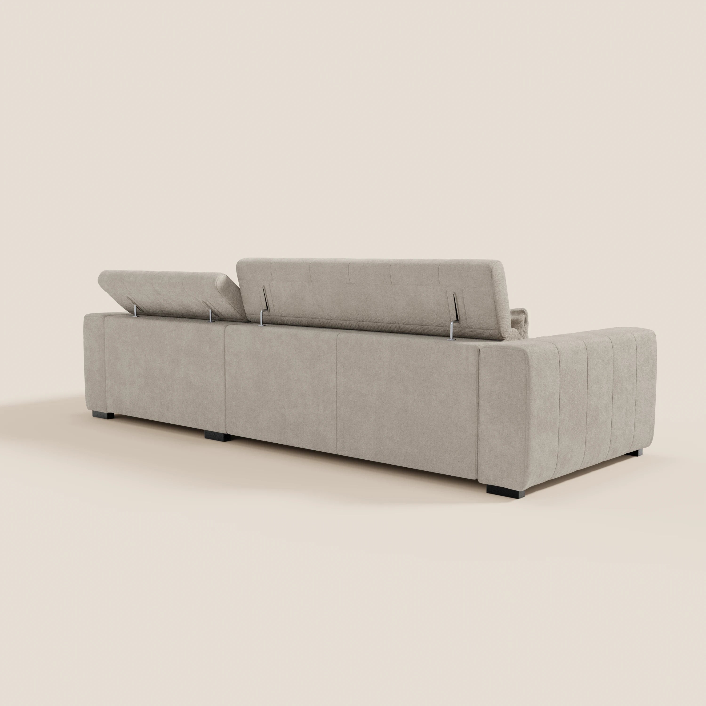 Doric Divano angolare con penisola e sedute allungabili con relax elettrico - poggiatesta reclinabili in tessuto smacchiabile T23 - divani.store